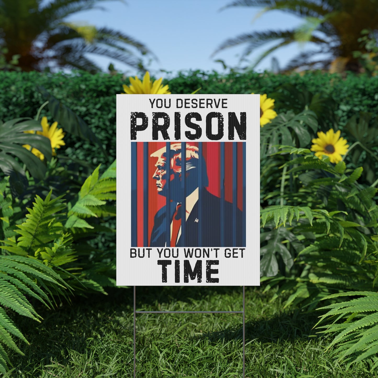 Political Yard Sign - "You Deserve Prison But You Won't Get Time", Home Decor, Garden Decor, Protest Sign, Election Campaign