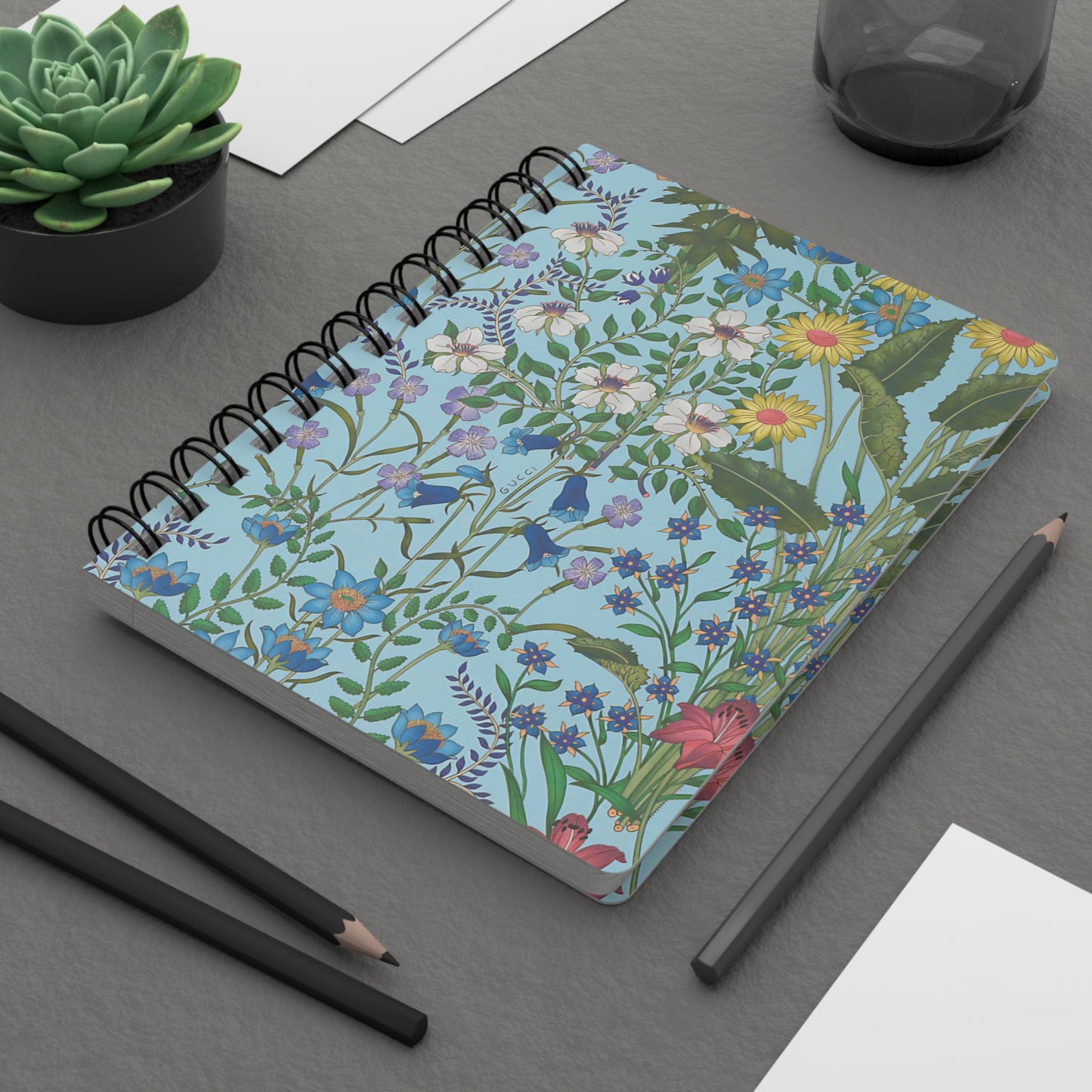 Floral Spiral Bound Journal "Flora Blue" - Colorful Flower Design for Creative Journaling