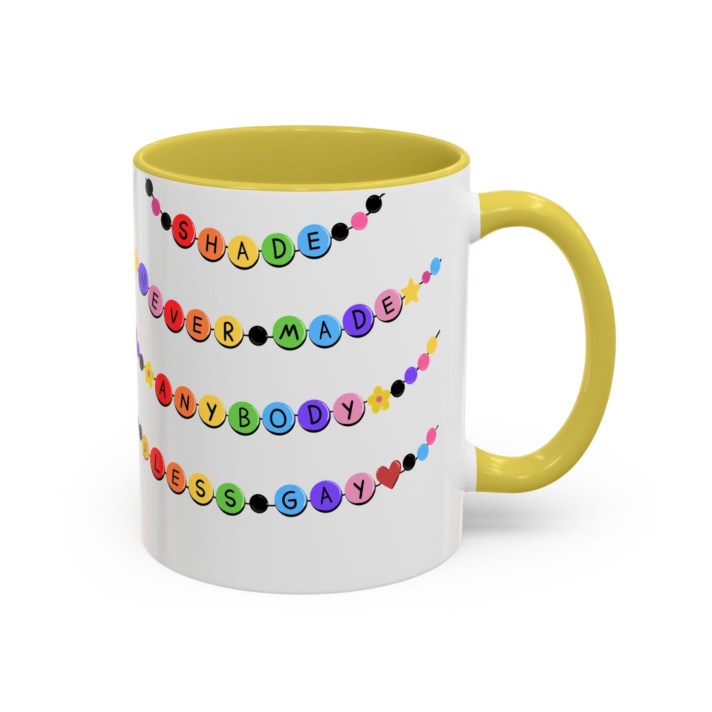 Shade Never Made Anybody Less Gay - Friendship Bracelet Pride Mugs - Fun & Whimsical Coffee Cups for Pride, Birthdays, & Everyday Use, Gifts for Friends, Family, LGBTQ+