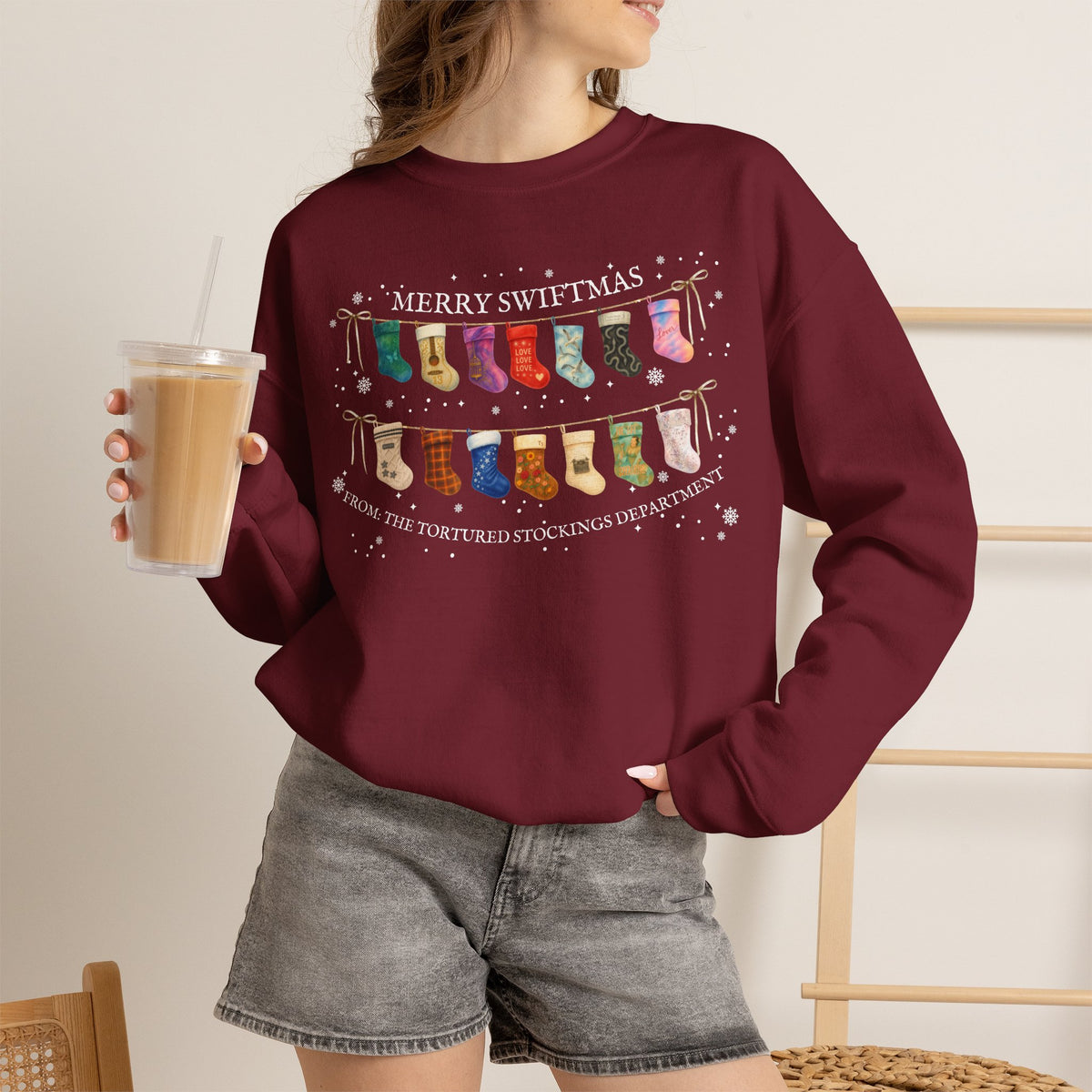 The Tortured Stockings Department Crewneck Sweatshirt — “Merry Swiftmas” Holiday Sweater
