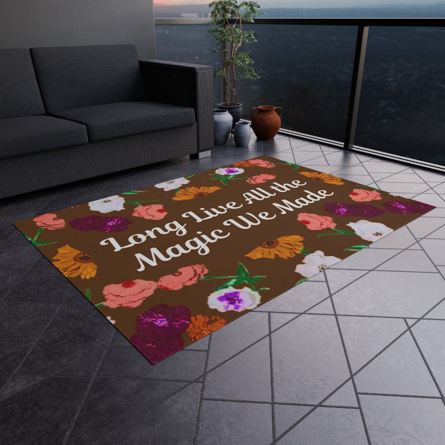 Indoor/Outdoor Rug — "Long Live" Floral Doormat