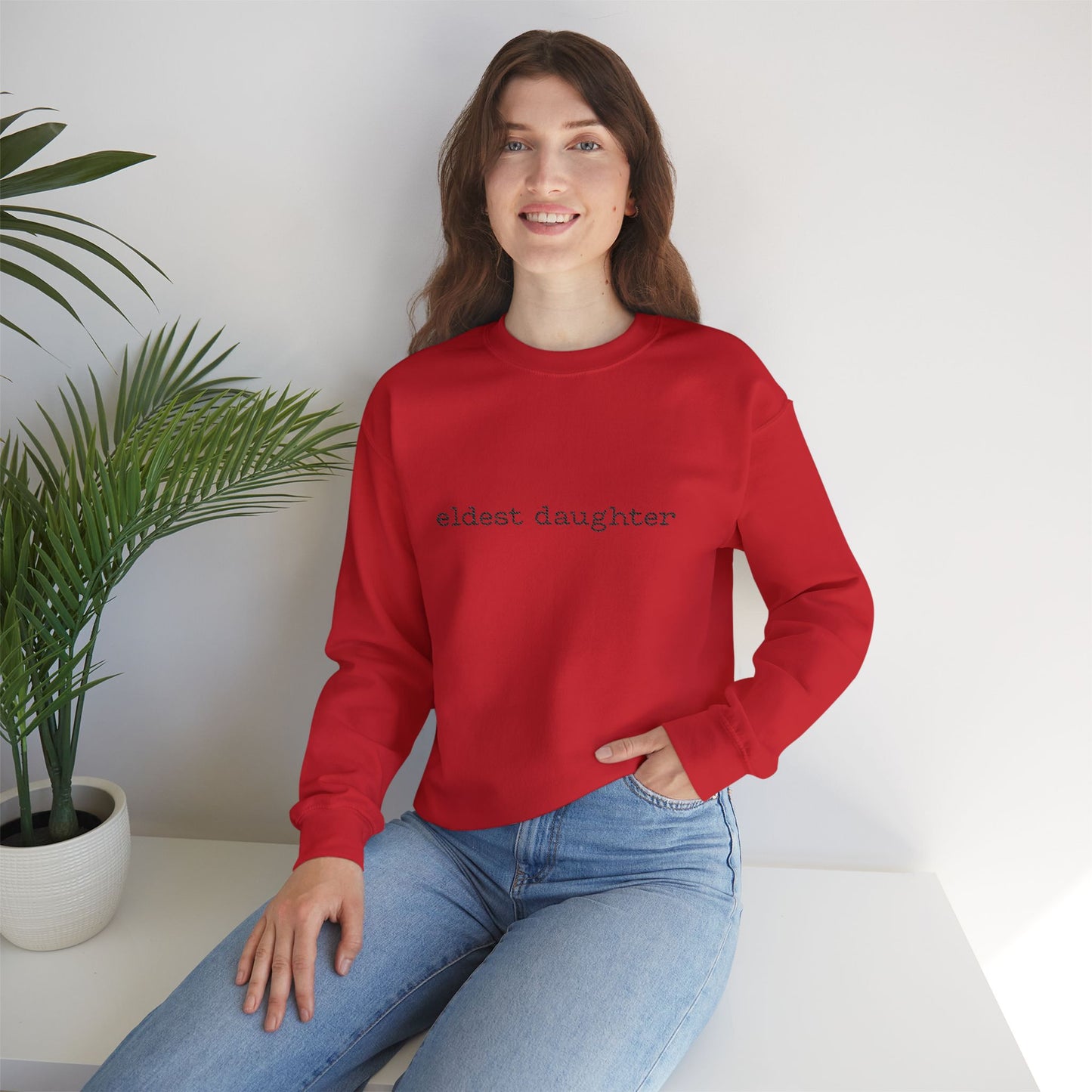 Embroidered Eldest Daughter Sweatshirt | Cozy Unisex Crewneck | Perfect Gift for Sisters and Birthdays, Casual Wear, Family Celebrations