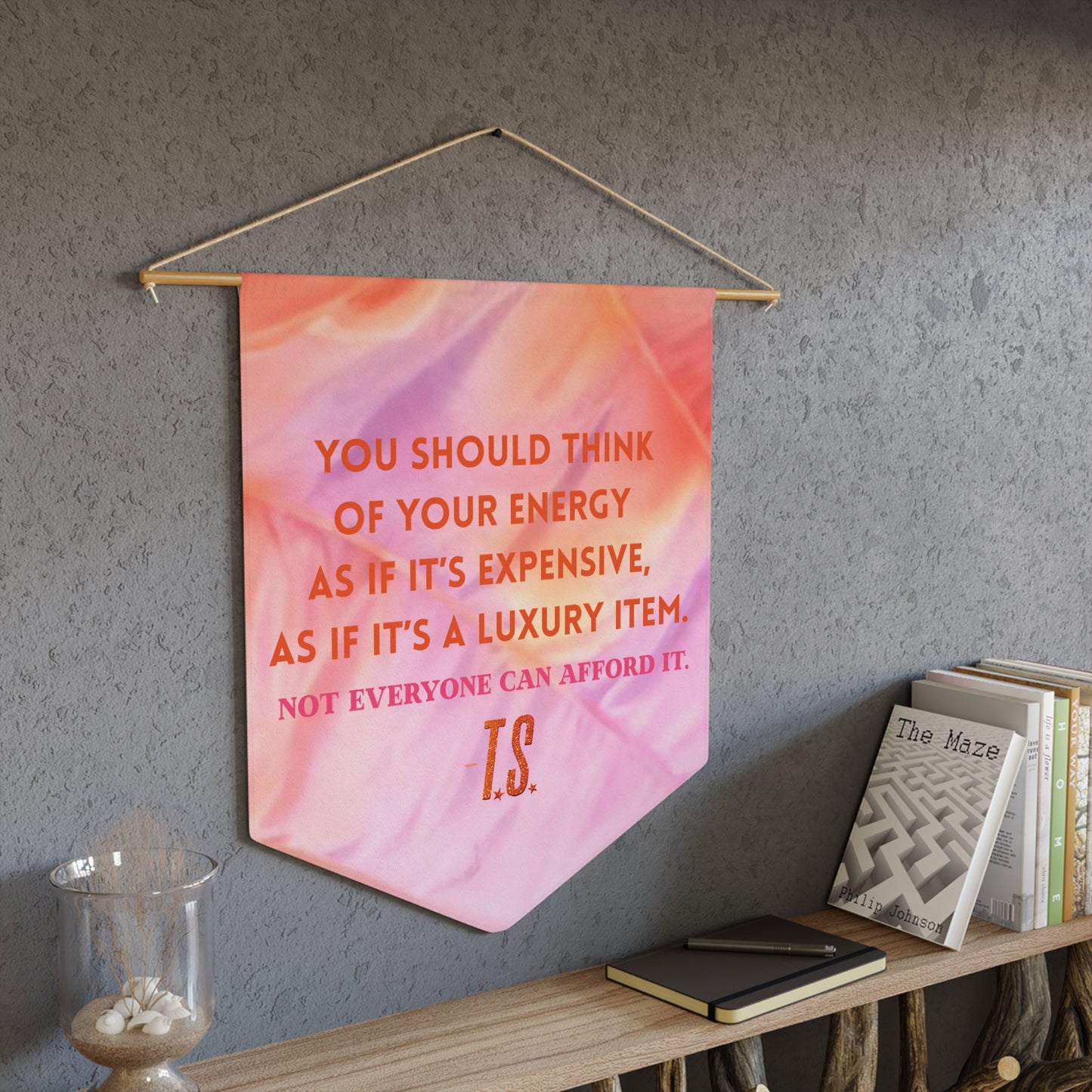 Luxury Energy Pink/Orange Pennant Banner, Inspirational Wall Decor, Luxury Energy Affirmation Wall Hanging, Boho Room Decor, Gift for Her