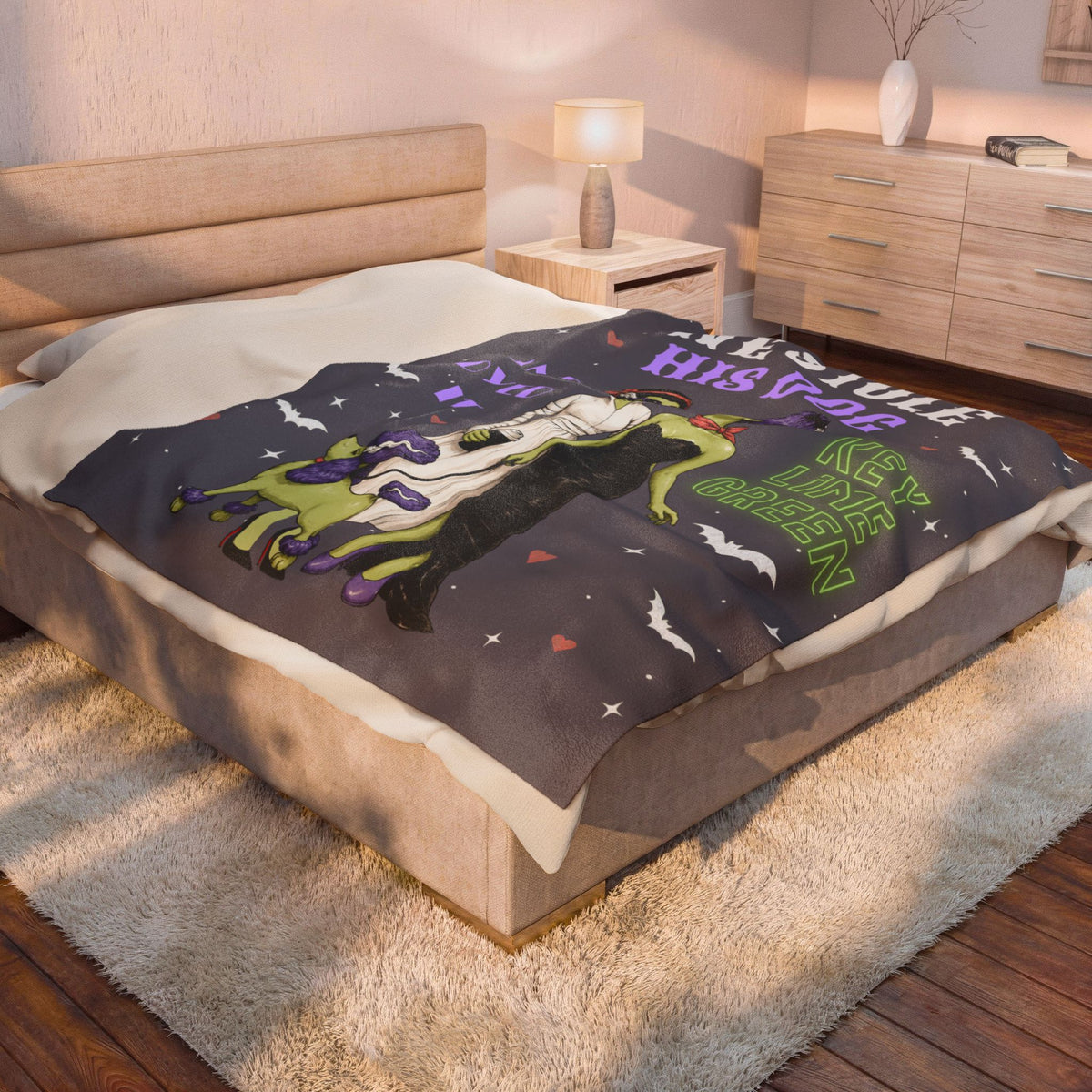 Monster Brides Lesbian Couple Velveteen Plush Blanket – Retro Monster Romance Throw