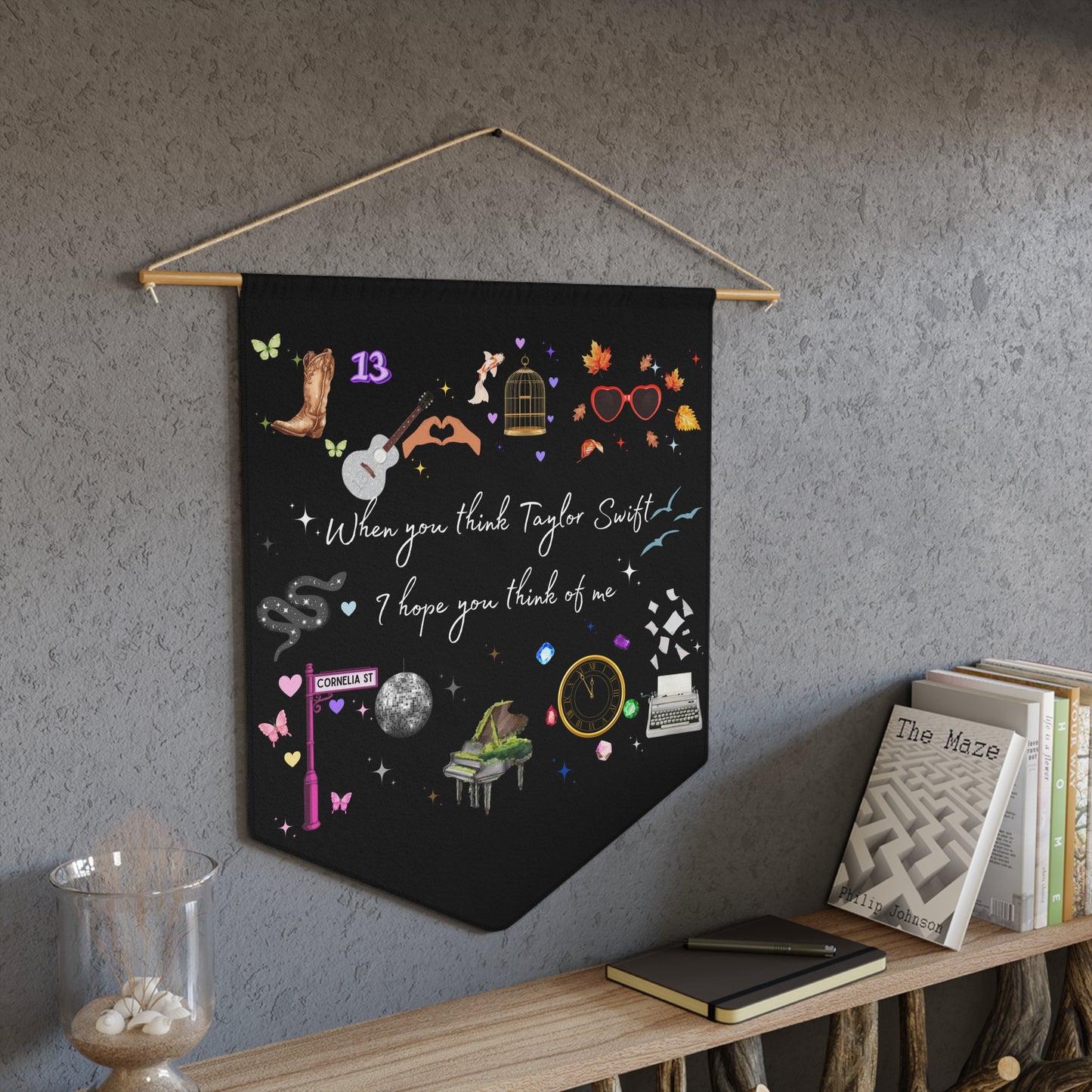 I hope you think of me - Pennant Banner, Bohemian Home Decor, Music Lover Gift, Wall Art, Party Decoration