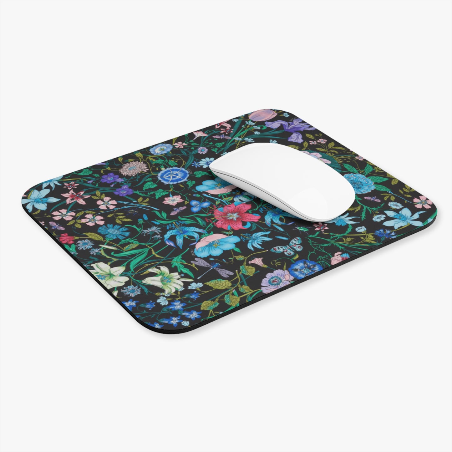 Floral Elegance Mouse Pad - Colorful Botanical Design for Home Office "Flora Black"