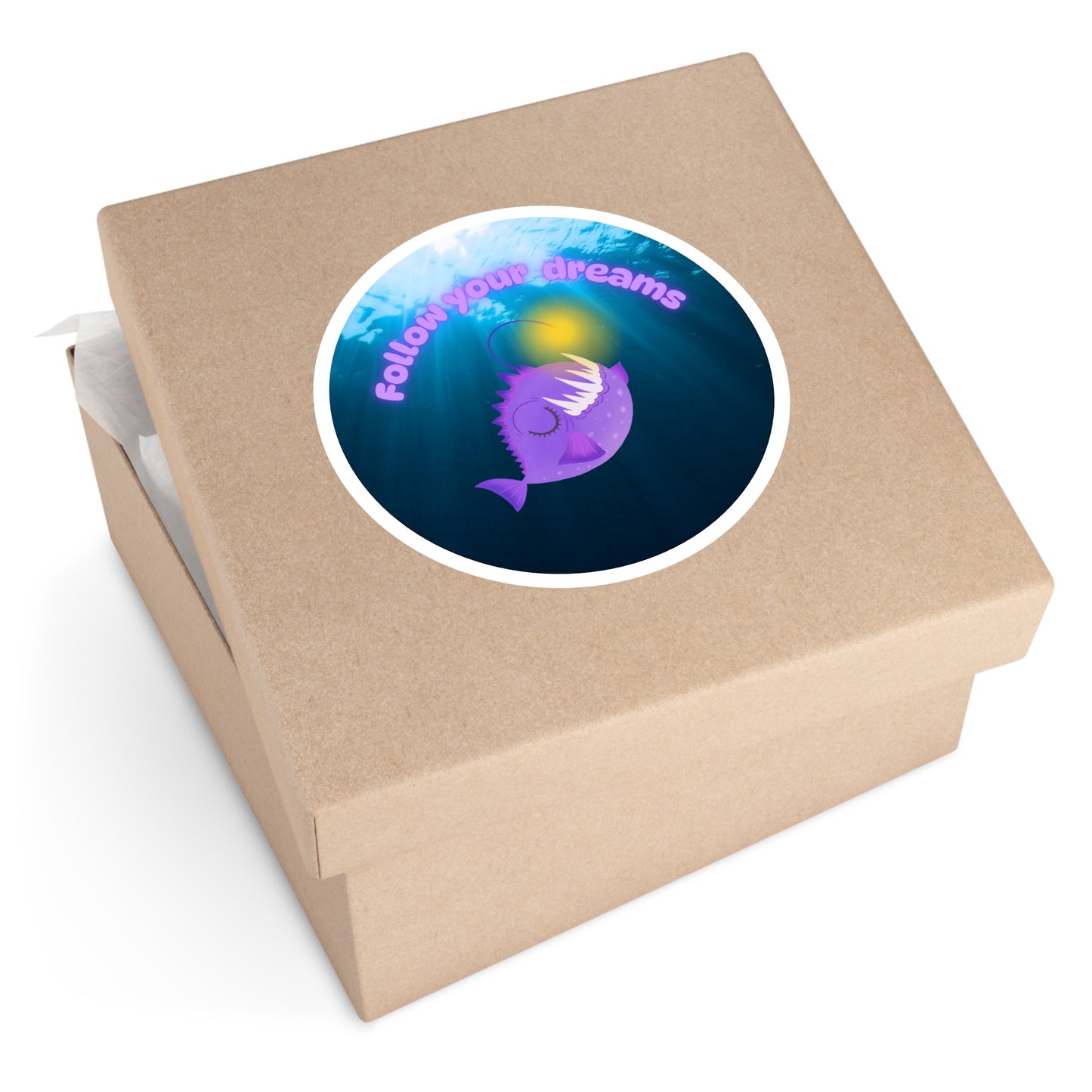 Inspirational Anglerfish Sticker - "Follow Your Dreams" - Waterproof Round Décor for Laptops & More
