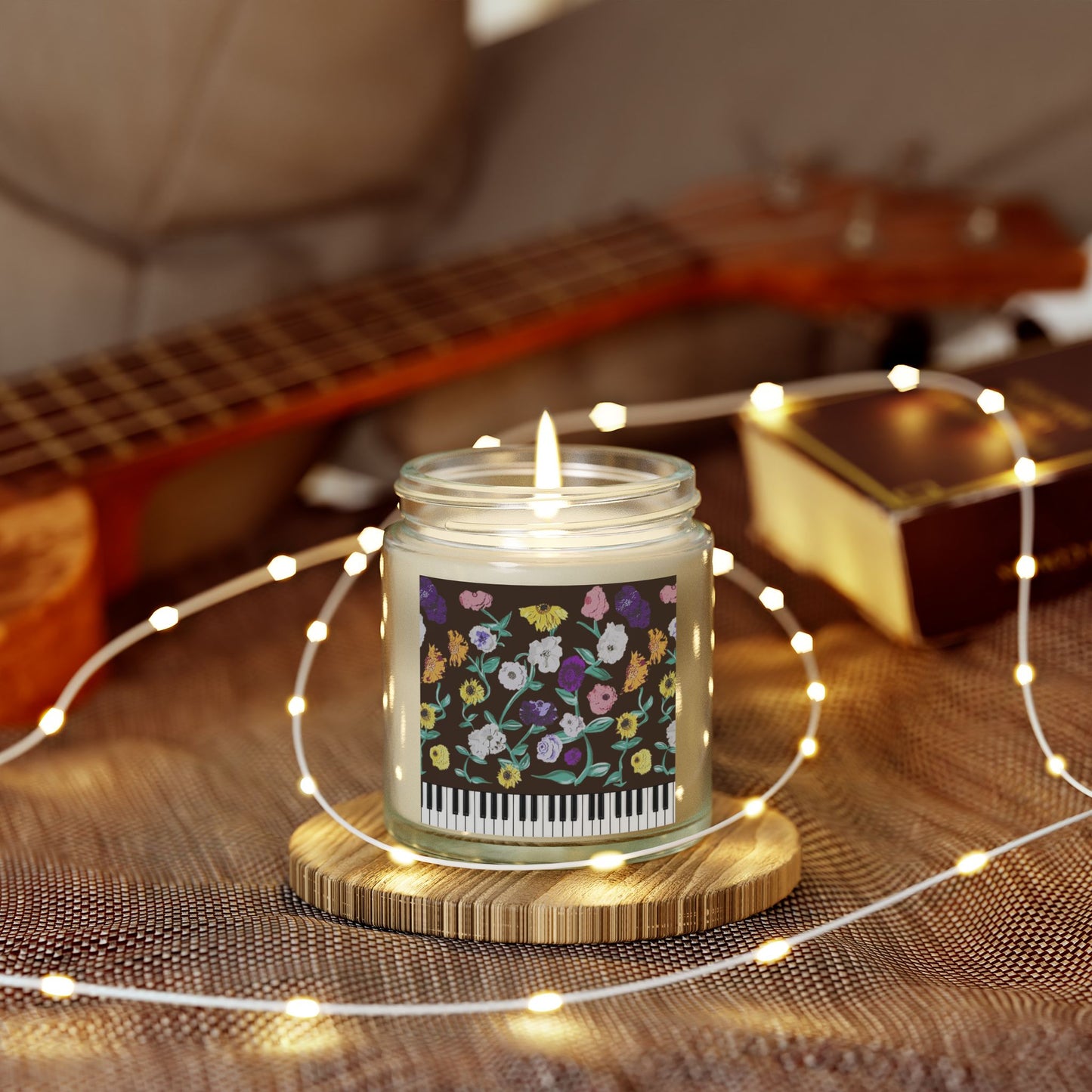 Acoustic Set Piano - Surprise Song Piano - Flower Piano -Scented Candles, Coconut Apricot Wax (4oz)