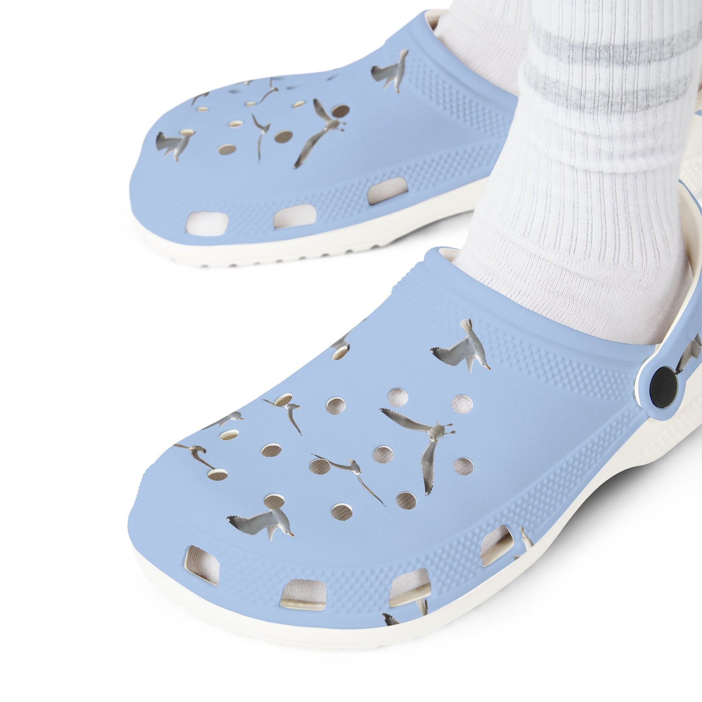 Light Blue Seagull Print EVA Clogs – Comfortable Beach & Casual Slip-On Shoes