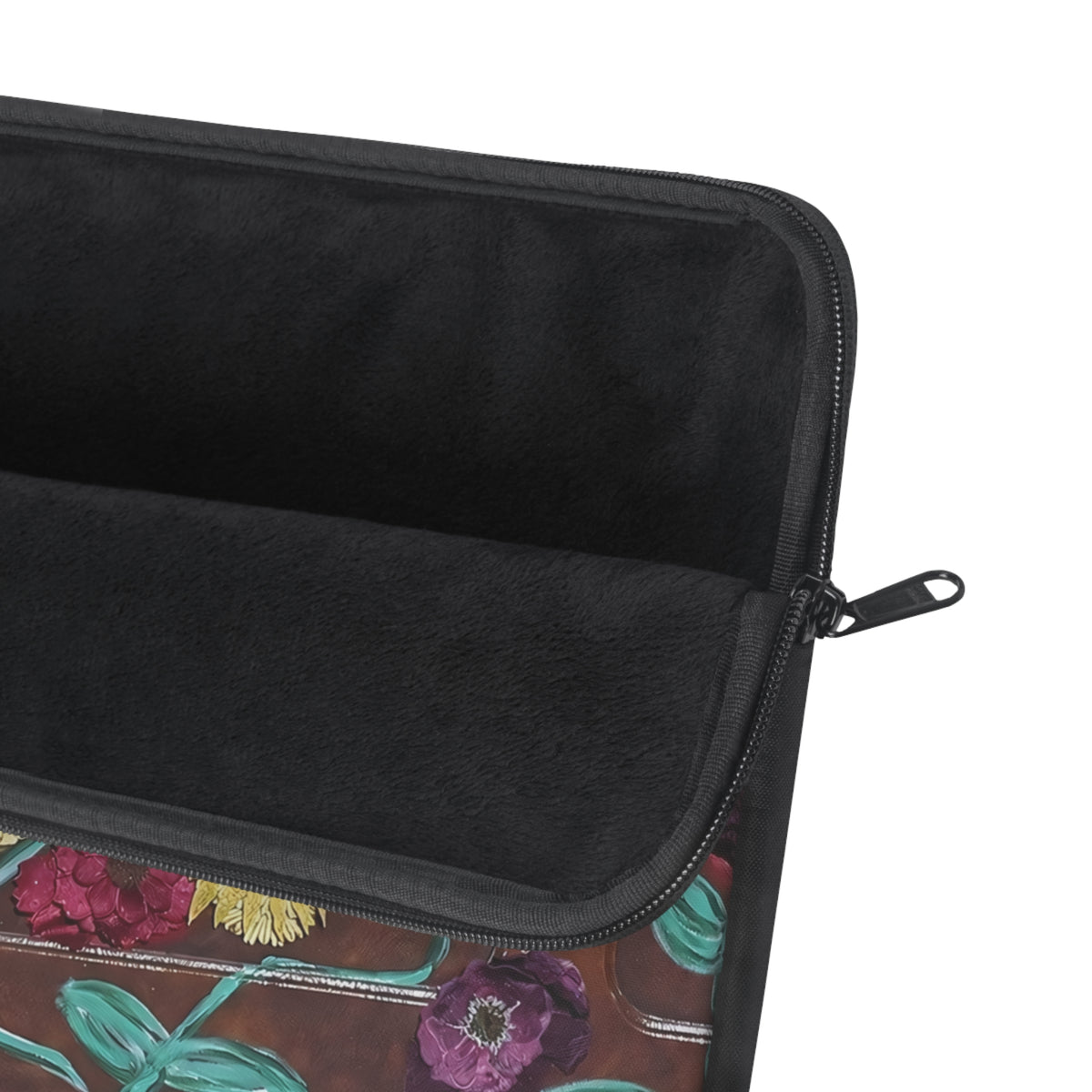 Floral Piano Laptop Sleeve — Garden Flowers on Rustic Brown