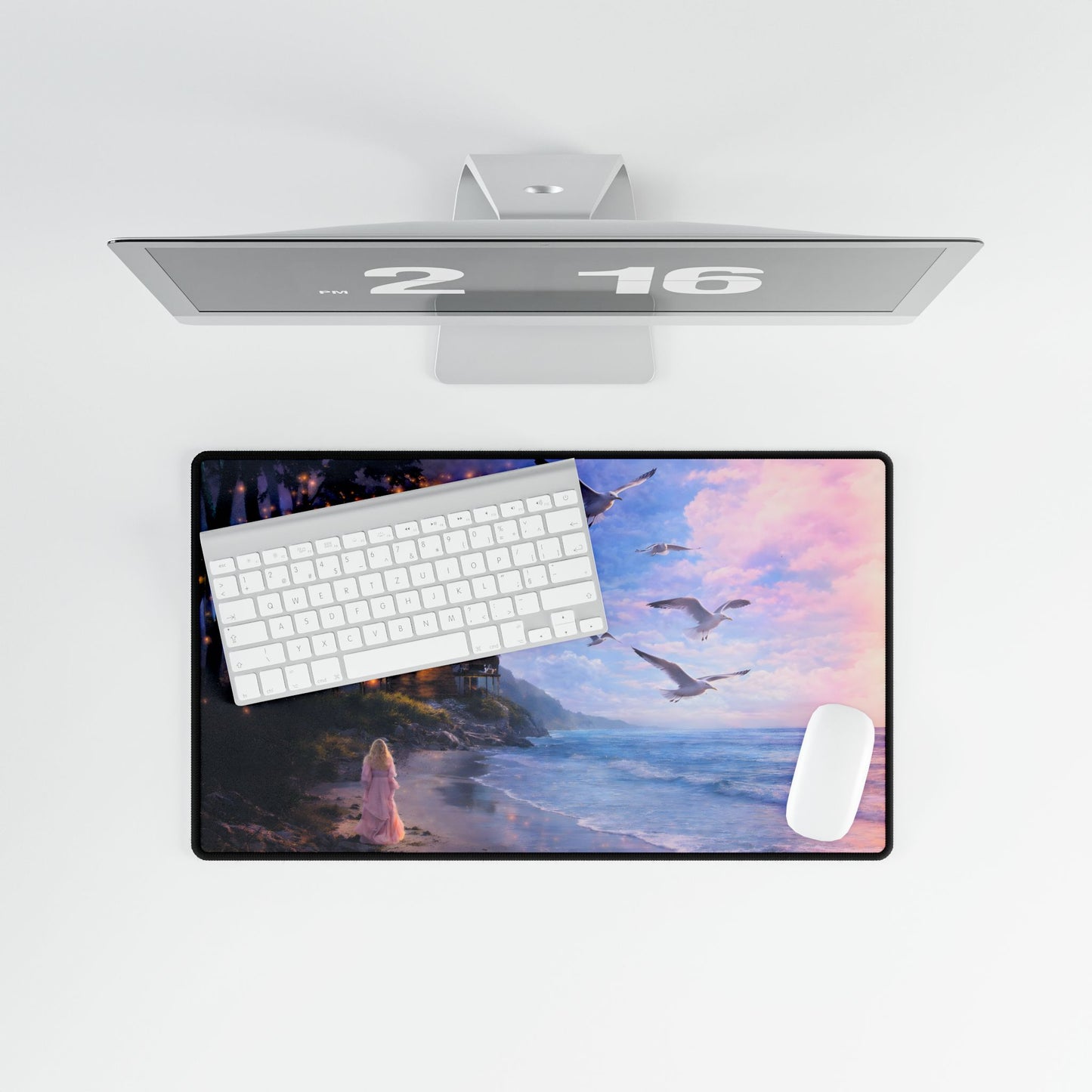 Keep it 100 Seaside Sunset Desk Mat — Coastal Cottage Ocean Waves Mousepad