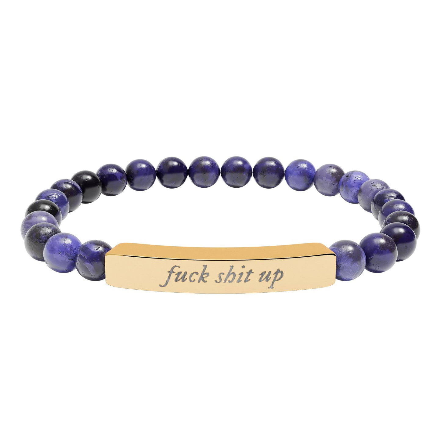 Engraved Natural Stone Stretch Bracelet — 'Fuck Shit Up' Bar Bead Bracelet