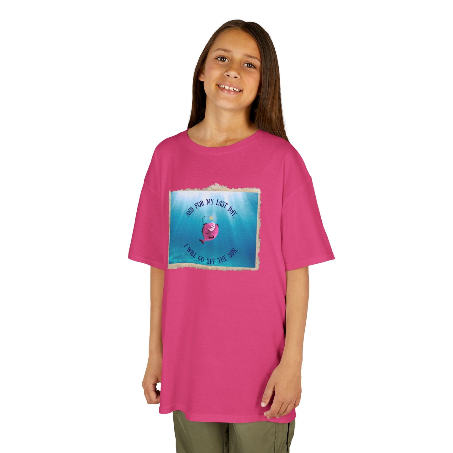 Inspirational Angler Fish Kids Heavy Cotton Tee - "And for my last day... I will go see the sun."