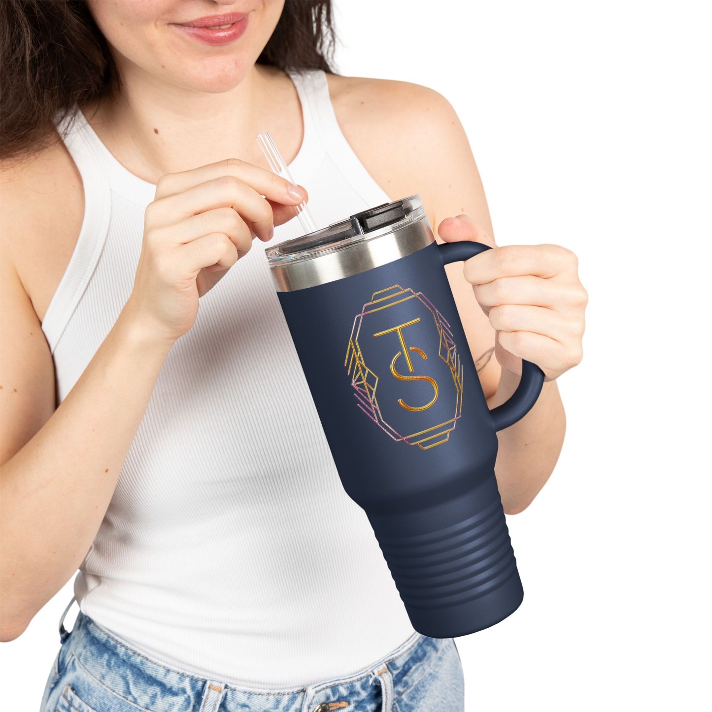 40oz Insulated Travel Mug with Gold Monogram – Large Thermal Tumbler