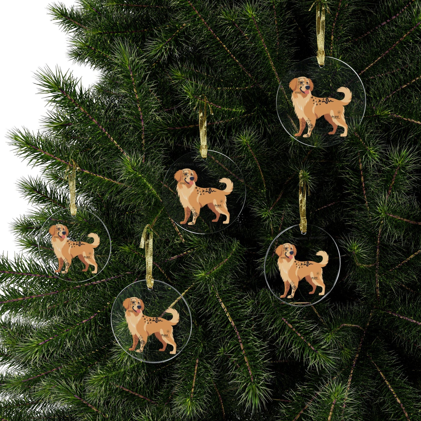 Tattooed Golden Retriever - Acrylic Ornament