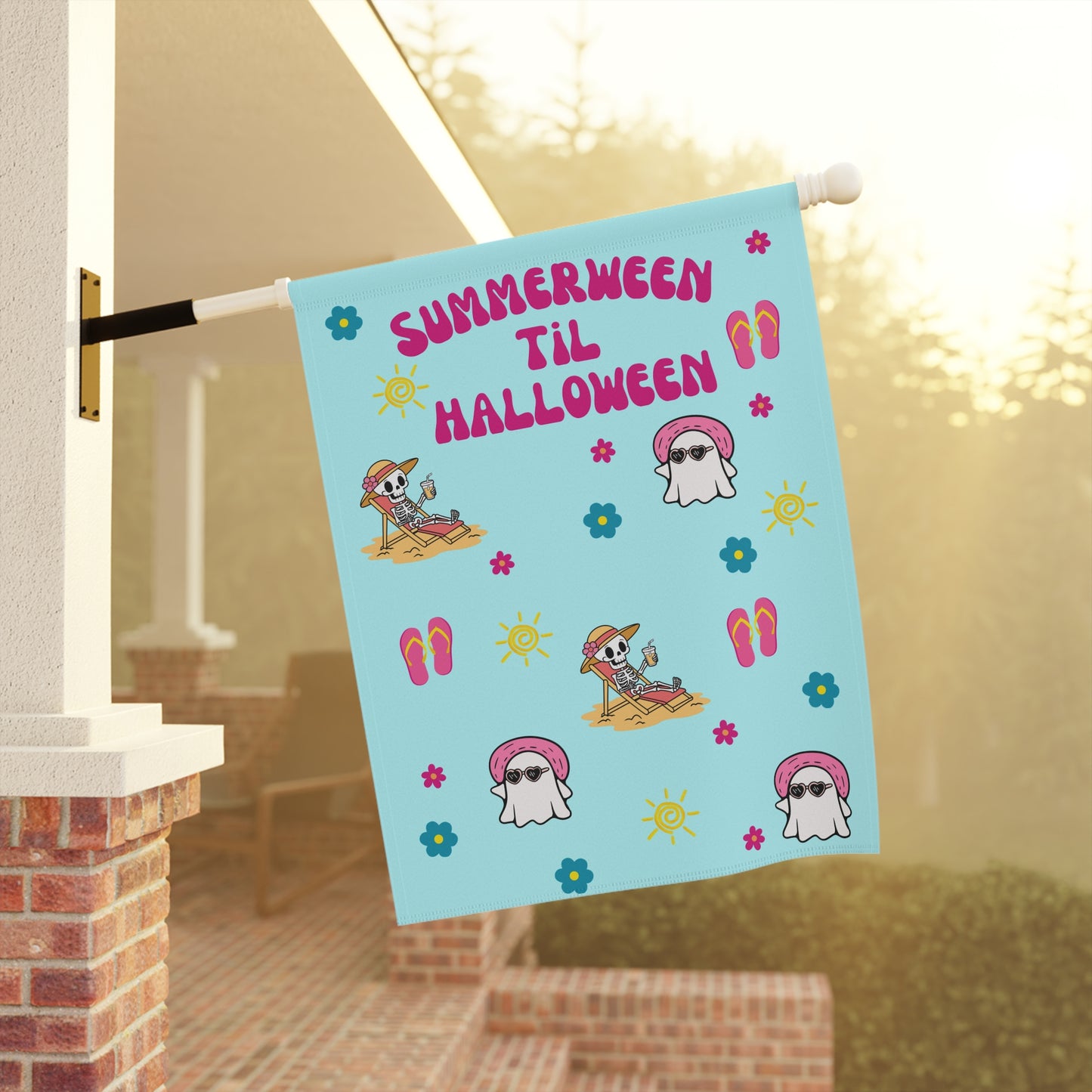 Aqua Summerween Garden Banner, Fun Outdoor Decor, Halloween Party Decoration, Seasonal Home Accent, Whimsical Yard Sign