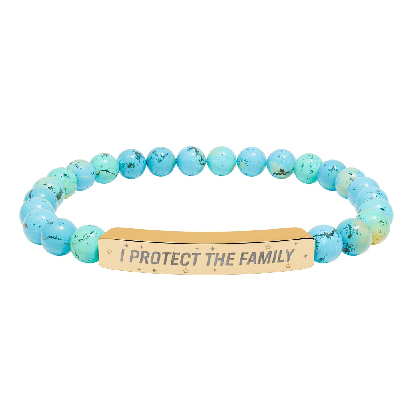 Engraved Natural Stone Stretch Bracelet — "I Protect the Family" Bar