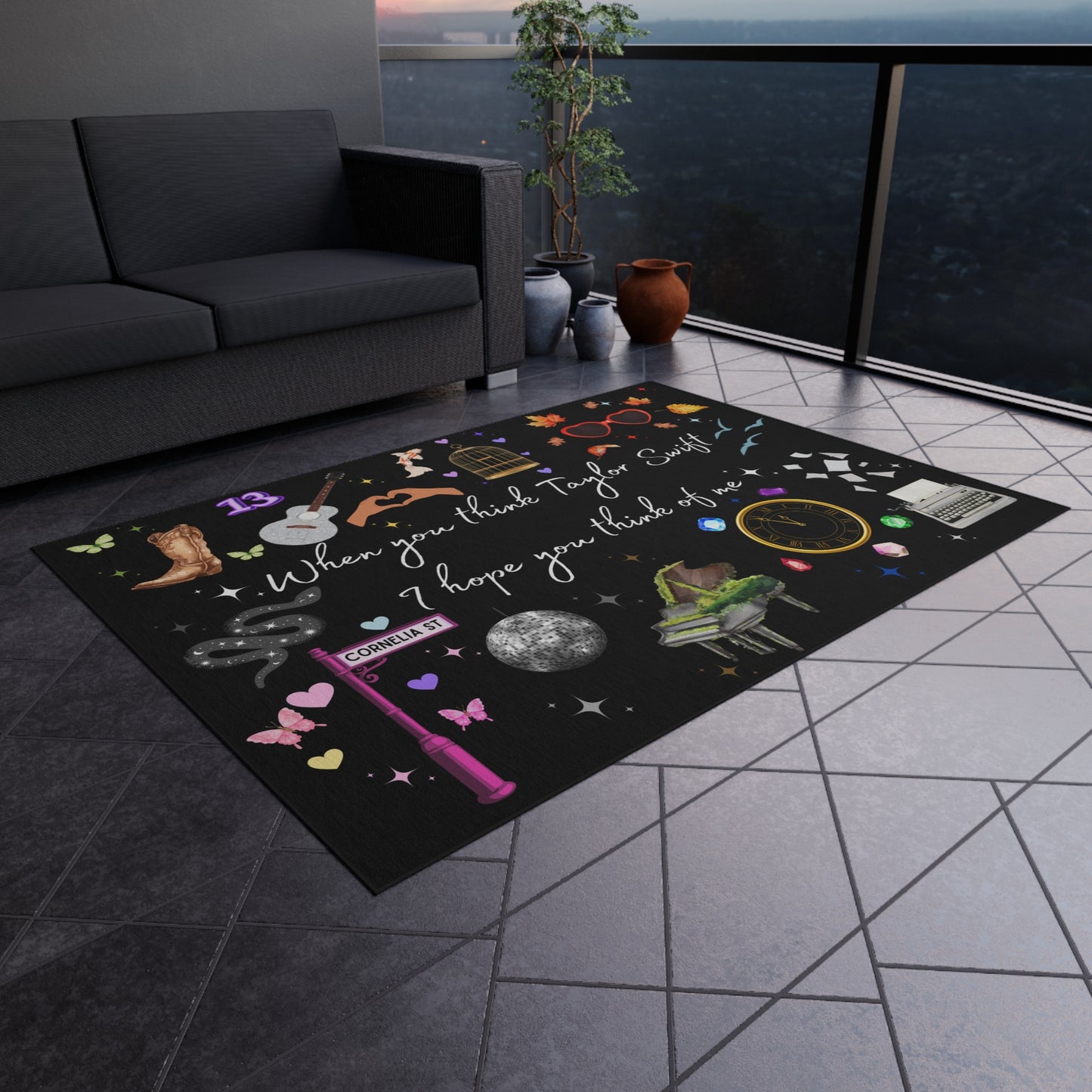 I hope you think of me - Outdoor Rug, Music Decor, Outdoor Living, Patio Accessory, Gift for Fan, Boho Home