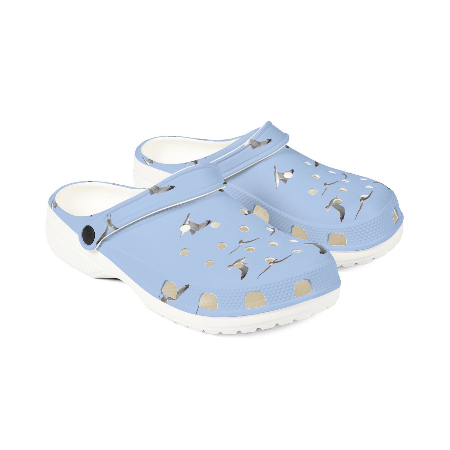 Light Blue Seagull Print EVA Clogs – Comfortable Beach & Casual Slip-On Shoes