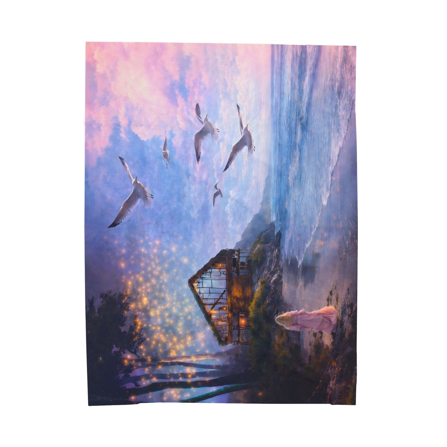 Keep it 100 Dreamy Seaside Velveteen Plush Blanket – Light Ocean Cottage Design
