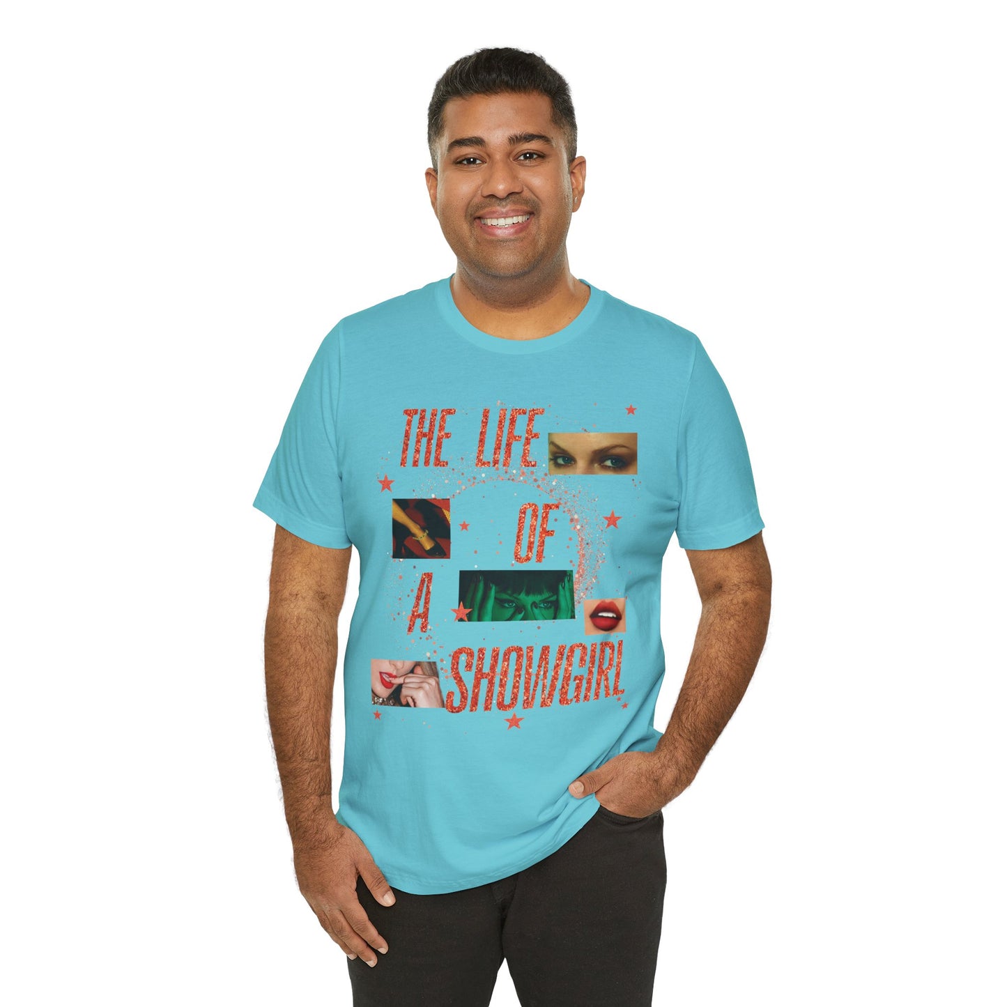 Showgirl Life Collage Graphic Tee, Unisex Jersey T-Shirt, Retro Style Top, Casual Wear, Gift for Performers, Fashion Statement Shirt