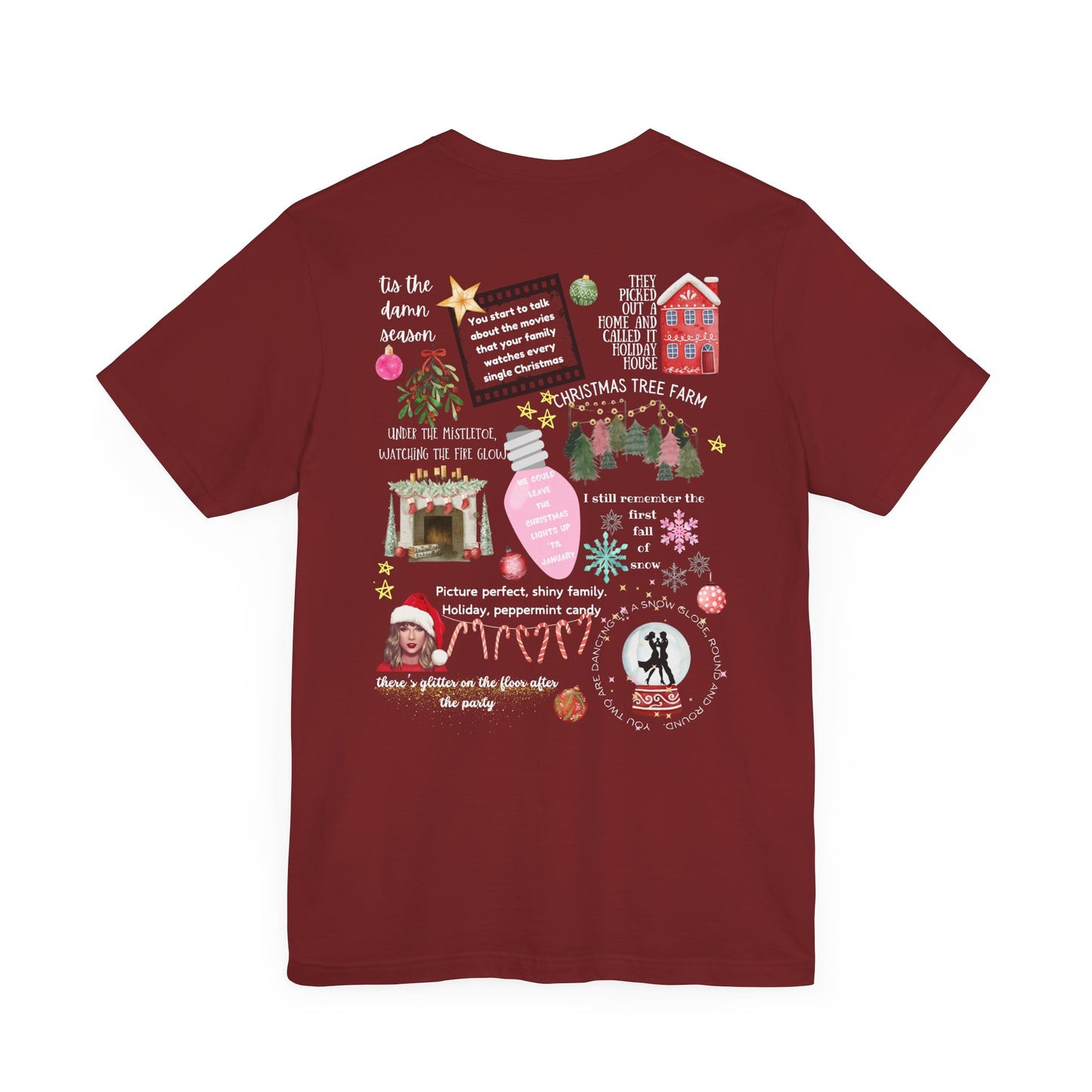 Merry Swiftmas - Swiftie Lyrics Collage front/back - Unisex Jersey Short Sleeve Tee