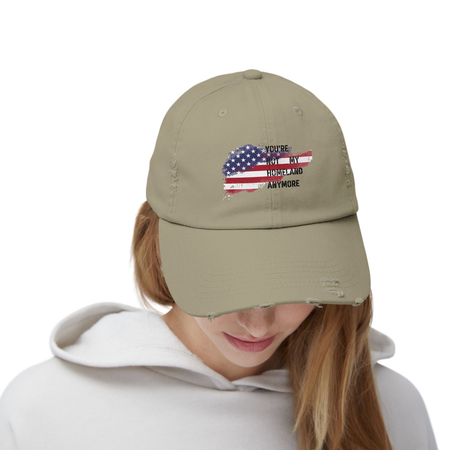 Not My Homeland Anymore Unisex Distressed Cap with American Flag Design, Casual Wear, Perfect for Protesting Events, Outdoor Adventures