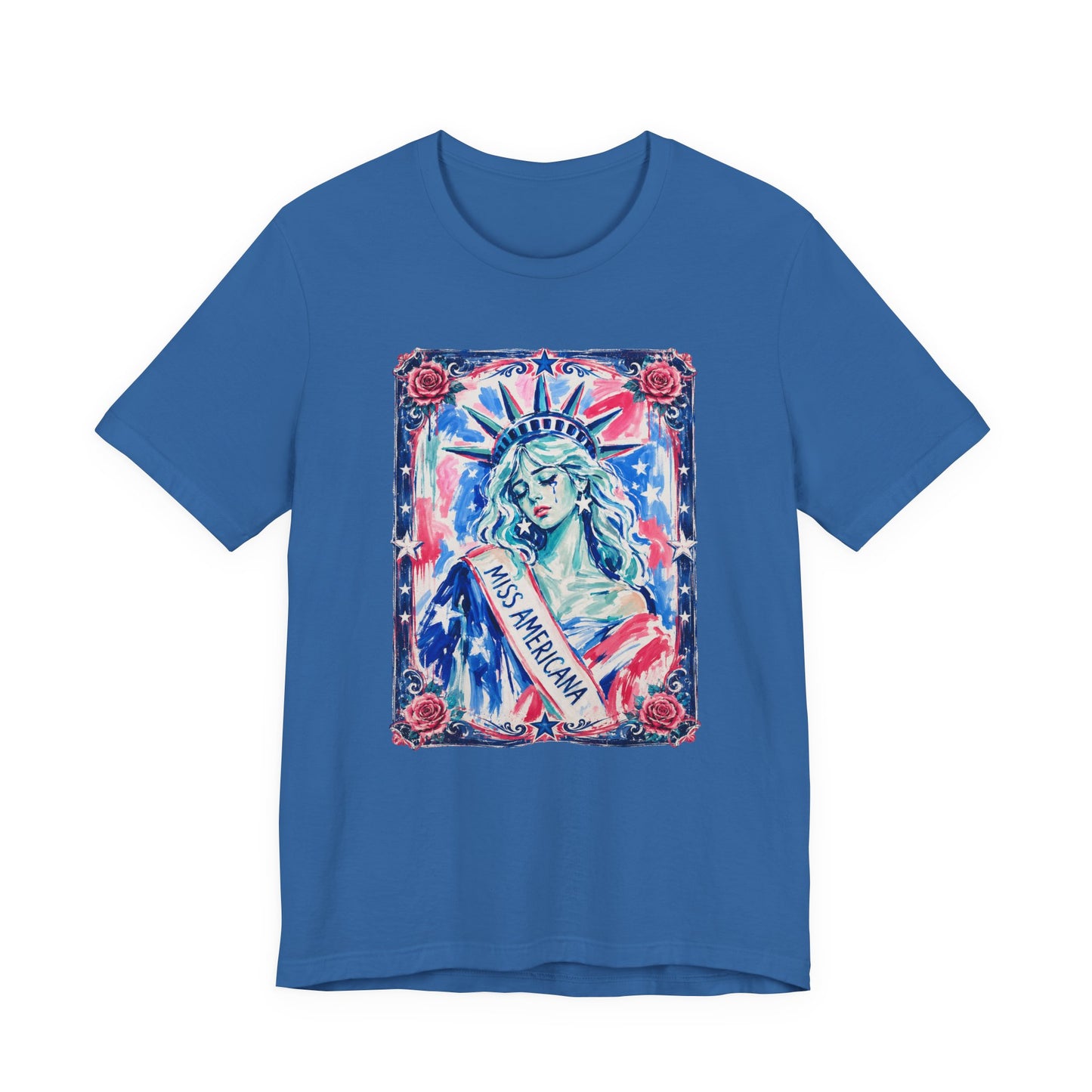 Miss Americana Statue of Liberty Patriotic Art Tee (Back: "I'm just mad as hell because I loved this place")