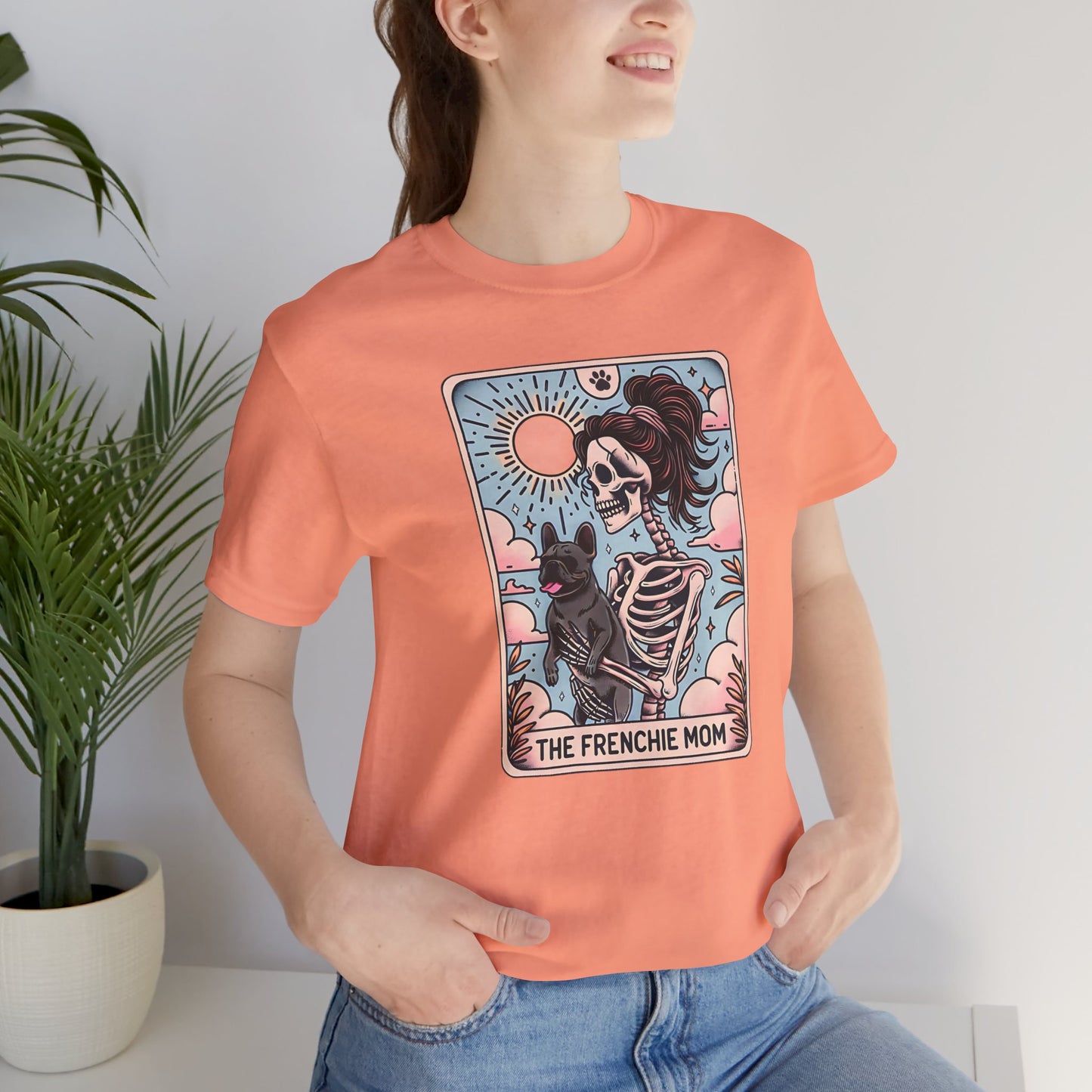 The Frenchie Mom Tarot Tee - Fun Graphic Shirt for Pet Lovers, Dog Mom Gift, Halloween Style, Casual Wear, Graphic T-Shirt, Unique Gift Idea