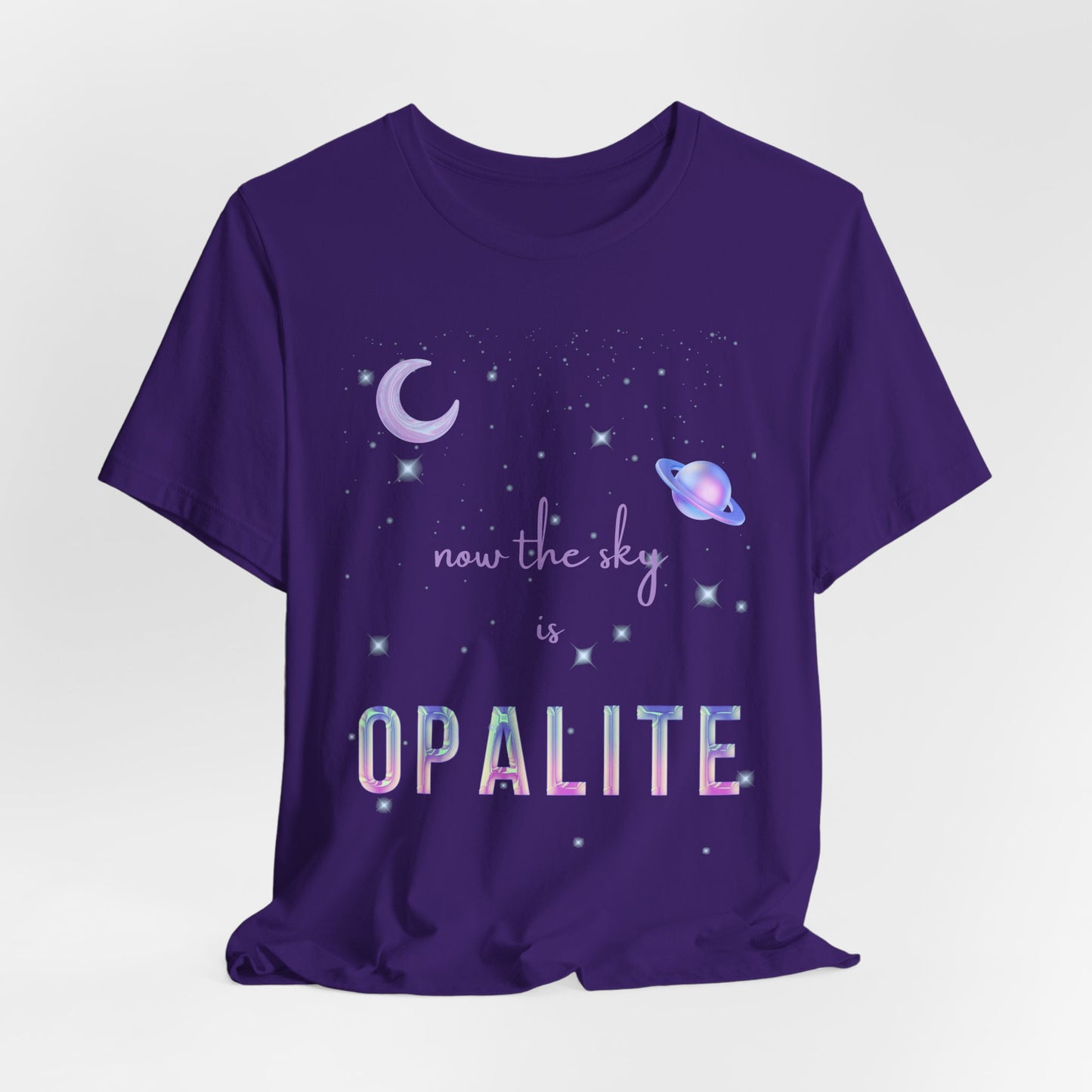 Now the sky is Opalite, Short Sleeve Black T-Shirt, Astronomy Lovers Gift, Cosmic Graphic Tee, Starry Night Apparel