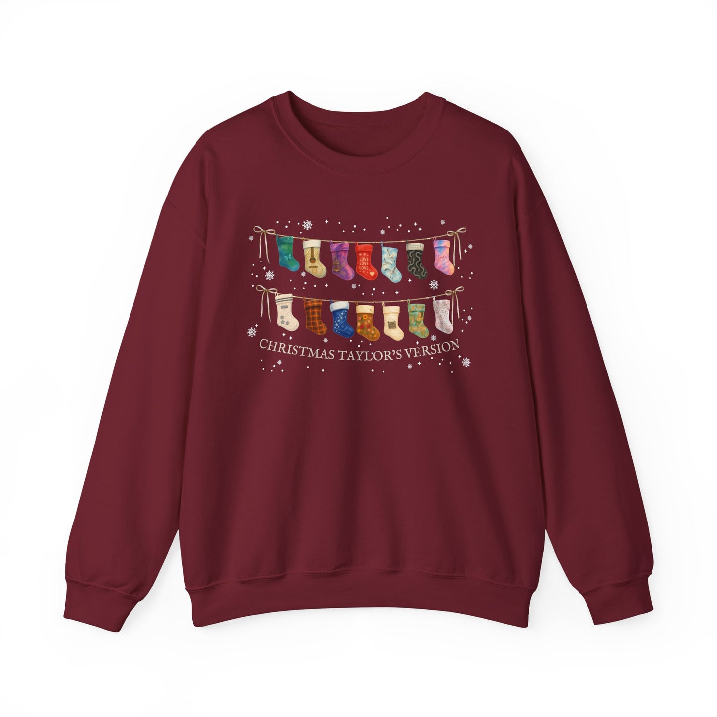 Christmas Stockings and Snowflakes Crewneck Sweatshirt — “Christmas TV” Holiday Pullover