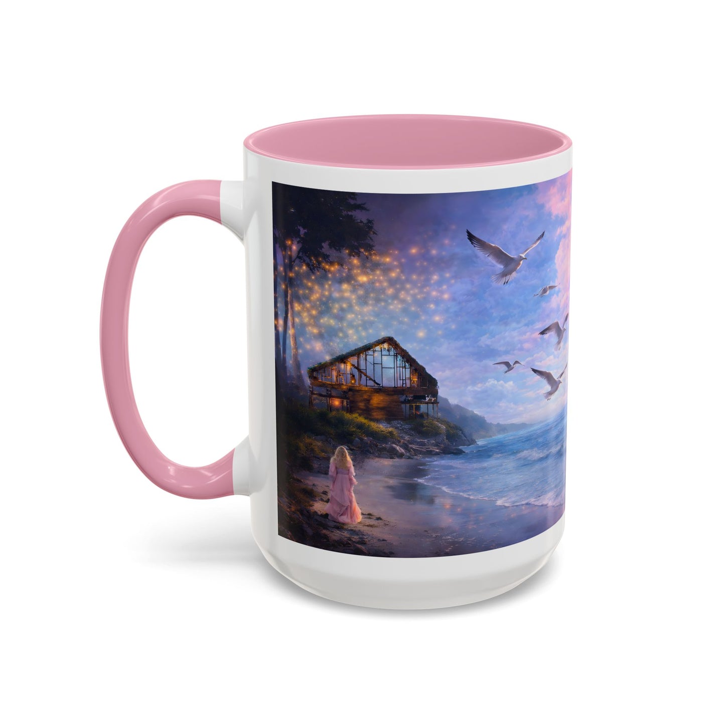 Keep it 100 Seaside Dreamscape Mug — Sunset Ocean Birds Art (11oz & 15oz)
