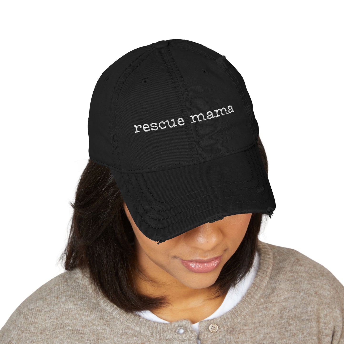Rescue Mama Embroidered Distressed Hat - Casual Style, Perfect Gift for Pet Lovers, Everyday Hat, Relaxed Look