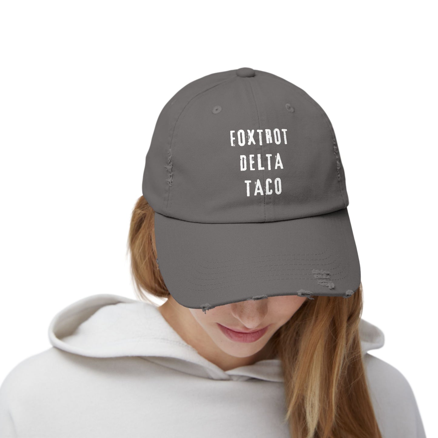 Foxtrot Delta Taco FDT - Anti Trump -Distressed Cap with Fun Slogan – Perfect for Casual Wear, Gifts, Travel, or Everyday Adventures