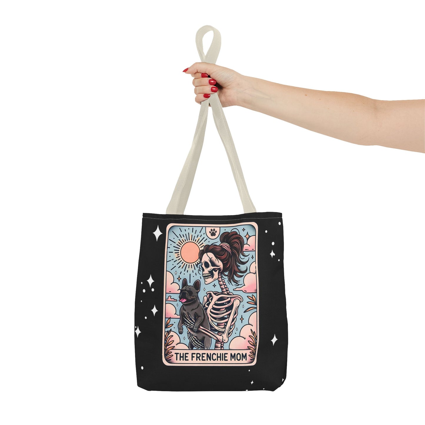 Frenchie Mom Tarot Tote Bag, Stylish Pet Lover Accessory, Ideal for Dog Moms, Halloween Gift, Trendy Grocery Bag, Eco-Friendly Bags