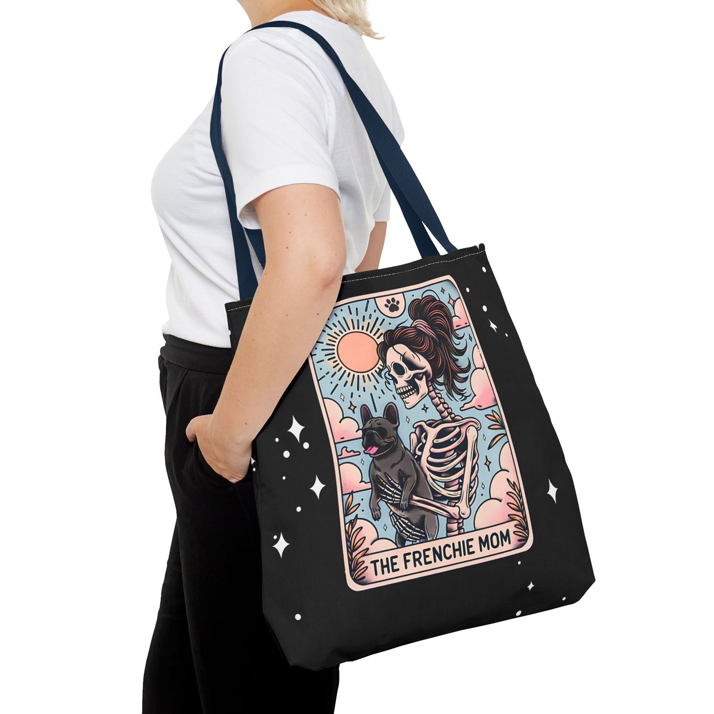 Frenchie Mom Tarot Tote Bag, Stylish Pet Lover Accessory, Ideal for Dog Moms, Halloween Gift, Trendy Grocery Bag, Eco-Friendly Bags