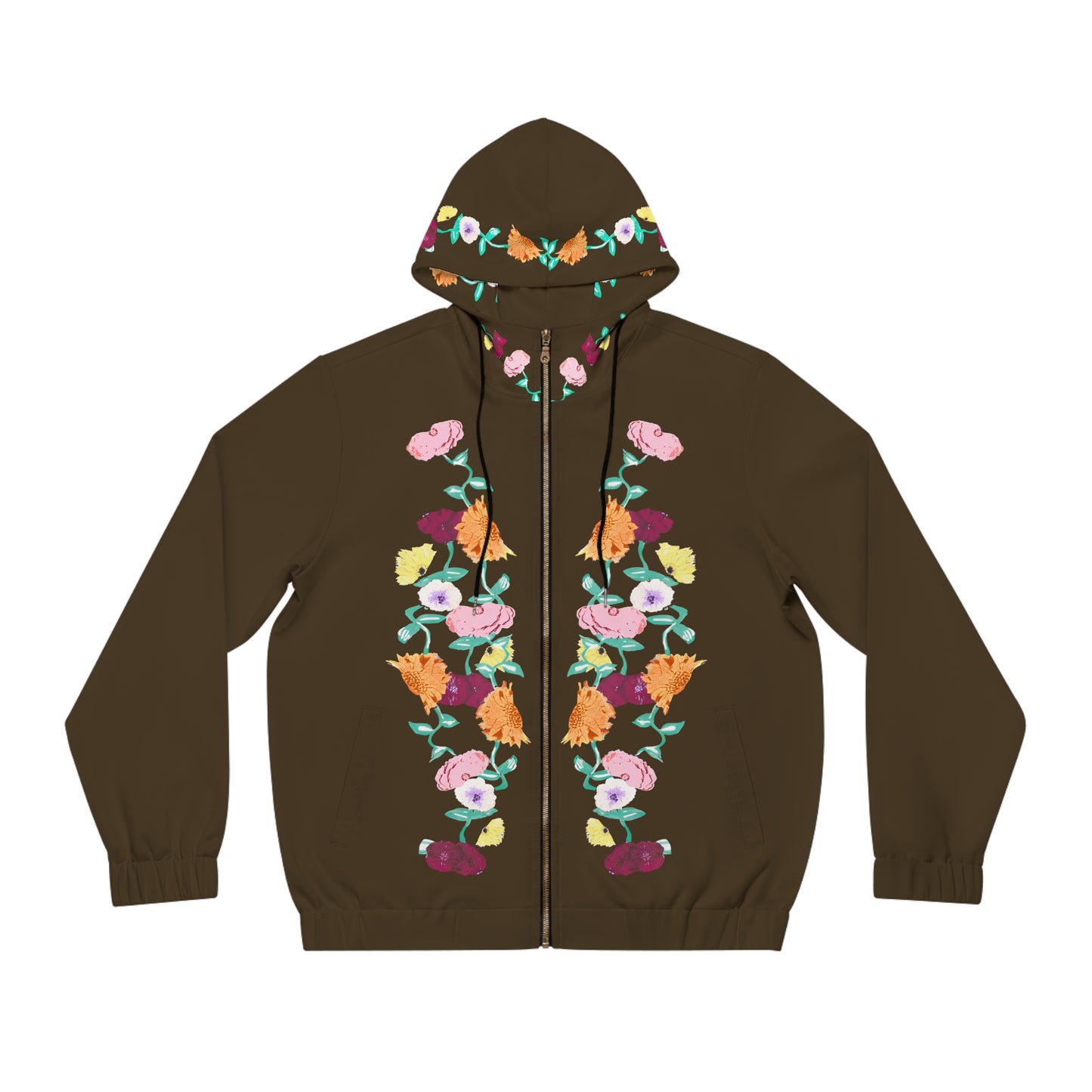 Acoustic Piano Unisex Full‑Zip Hoodie — Brown Garden Motif