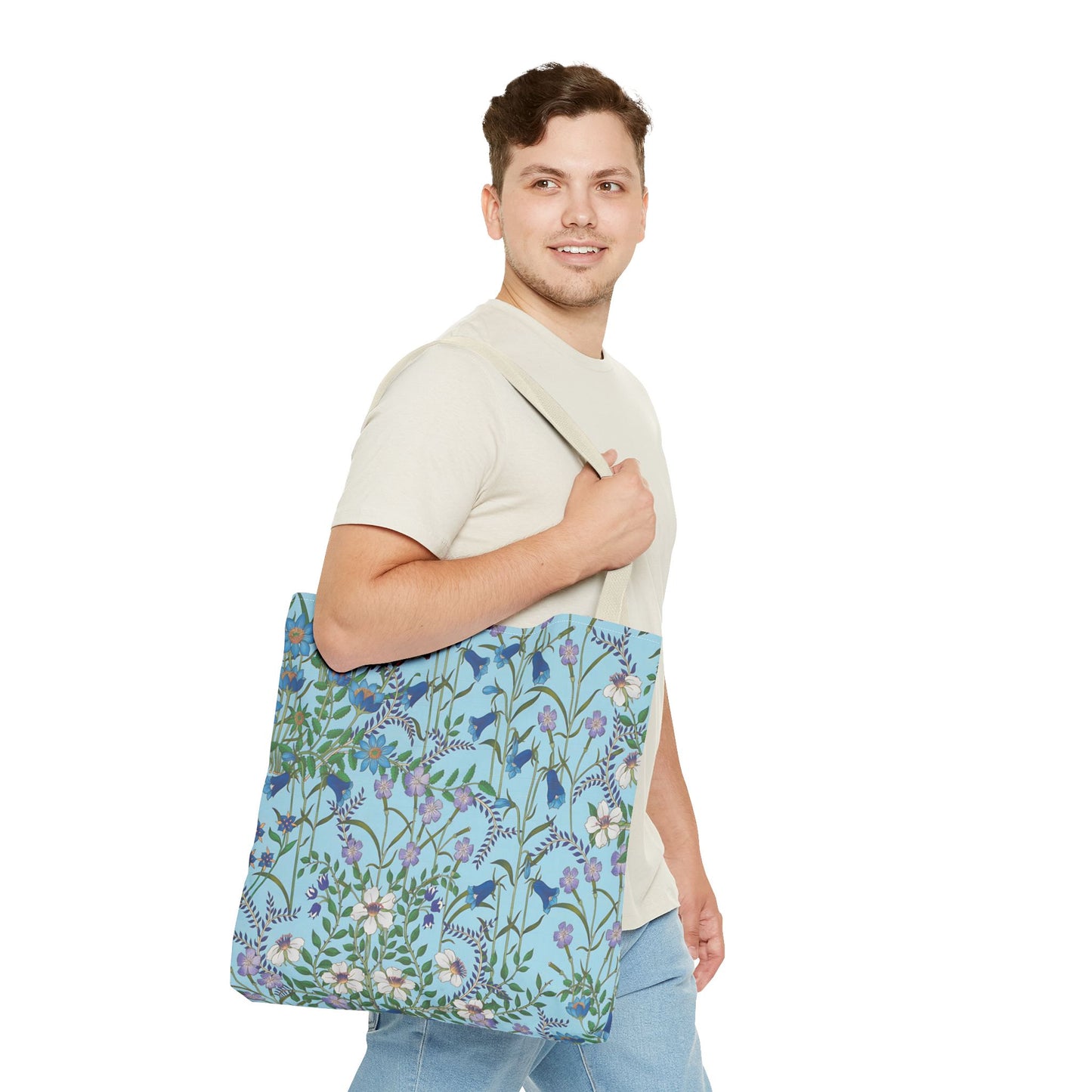 Floral Pattern Tote Bag "Flora Blue" - Vibrant Garden Style for Everyday Use