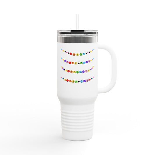 Shade Never Made Anybody Less Gay - PRIDE - Insulated Travel Mug, 40oz | Perfect for Road Trips, Work, Gifts, and Eco-Friendly Living, Straw Included