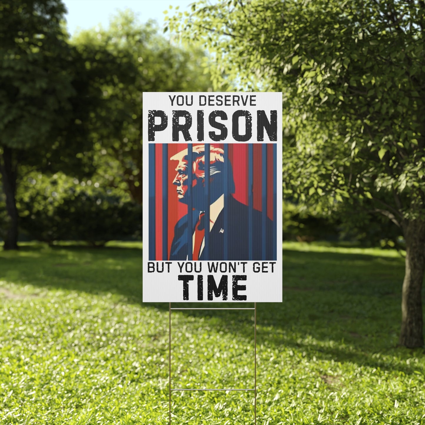 Political Yard Sign - "You Deserve Prison But You Won't Get Time", Home Decor, Garden Decor, Protest Sign, Election Campaign