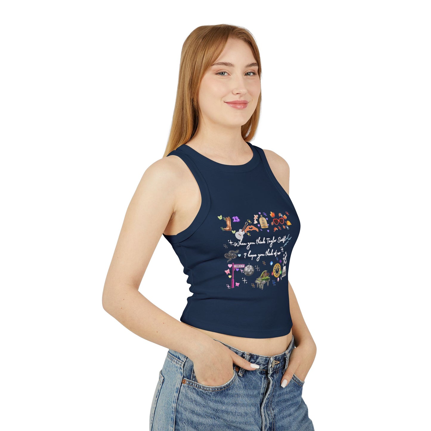 I hope you think of me - Trendy Women's Graphic Racer Tank Top, Casual Summer Wear, Festival Outfit, Gift for Her, Everyday Essentials