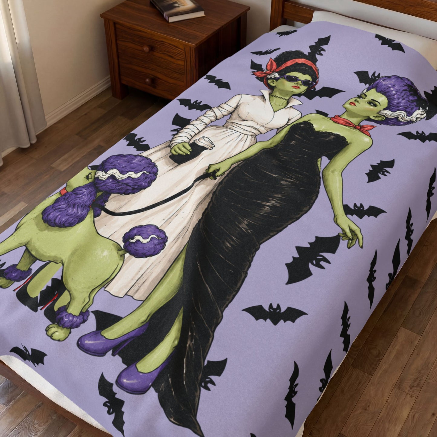 Monster Brides Lesbian Couple Velveteen Plush Blanket – Retro Monster Romance Throw