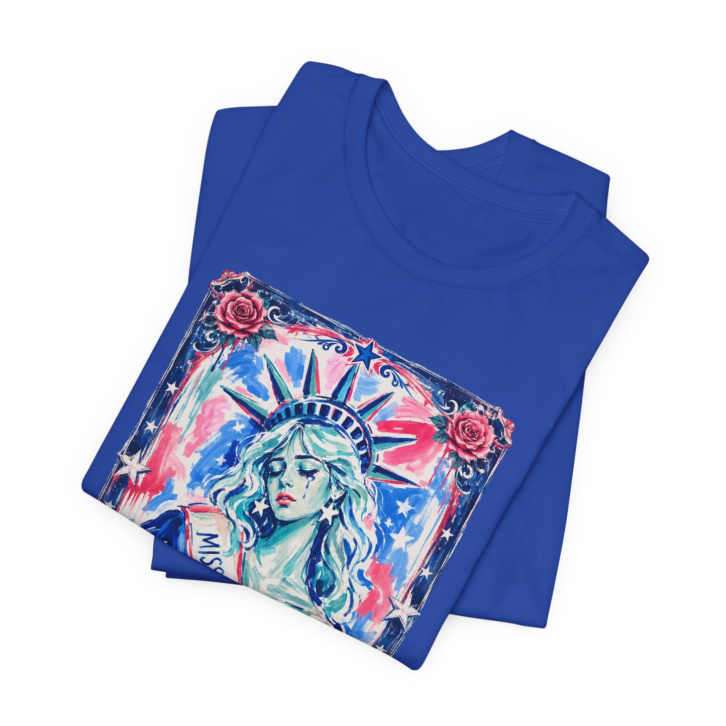 Miss Americana Statue of Liberty Patriotic Art Tee (Back: "I'm just mad as hell because I loved this place")