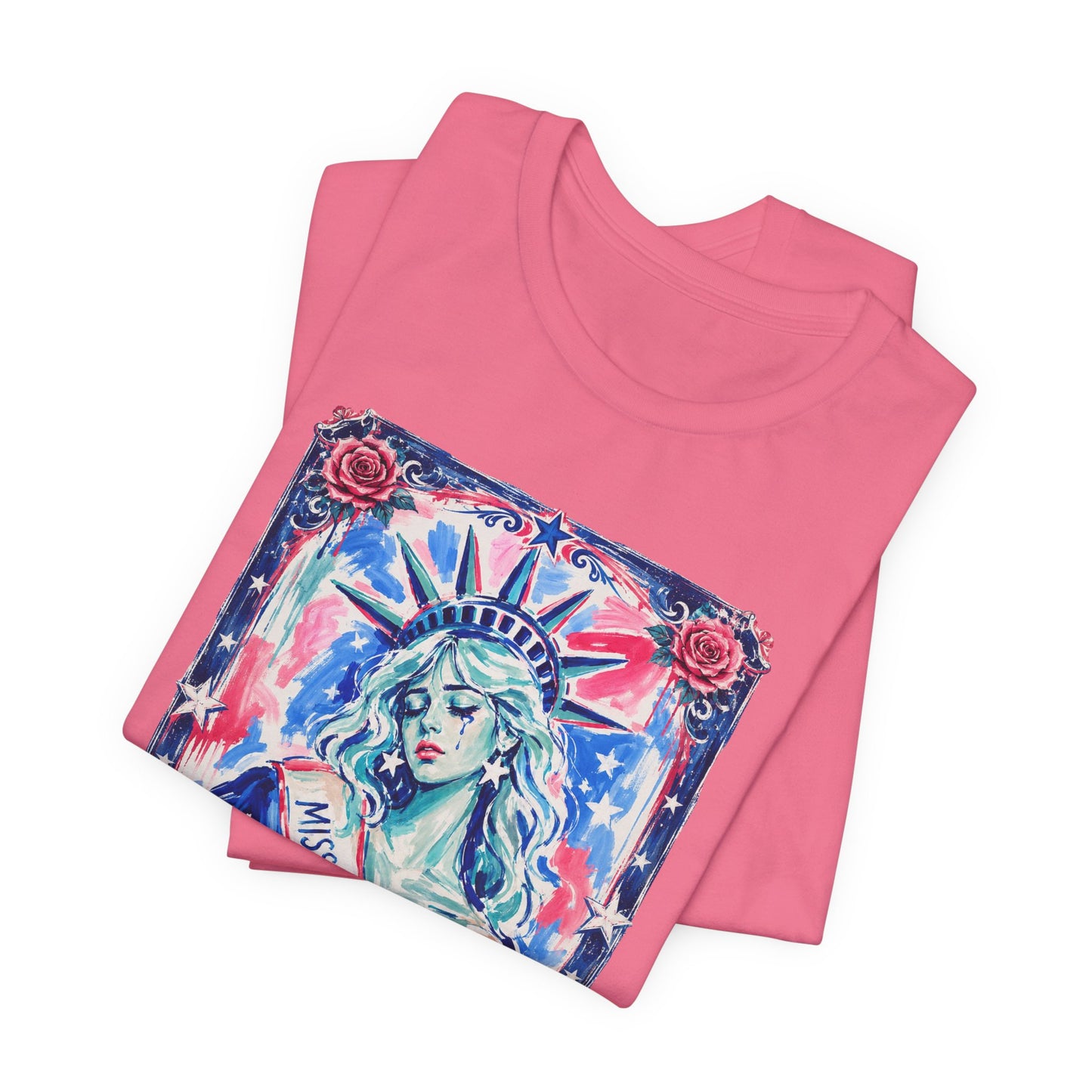 Miss Americana Statue of Liberty Patriotic Art Tee (Back: "I'm just mad as hell because I loved this place")