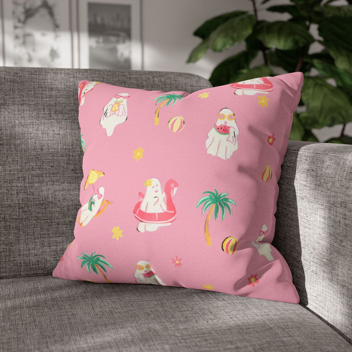 Pink Summerween Pillowcase - Tropical Home Decor, Cute Pillow Cover, Summer Gift, Fun Room Accent, Beach Themed Decor