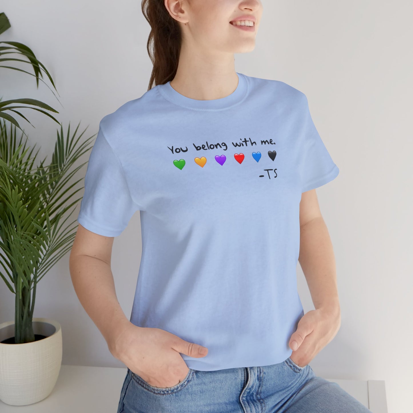"You Belong With Me" Heart Tee - Unisex Jersey Short Sleeve T-Shirt, Casual Wear, Gift for Friends, Swiftie Gift