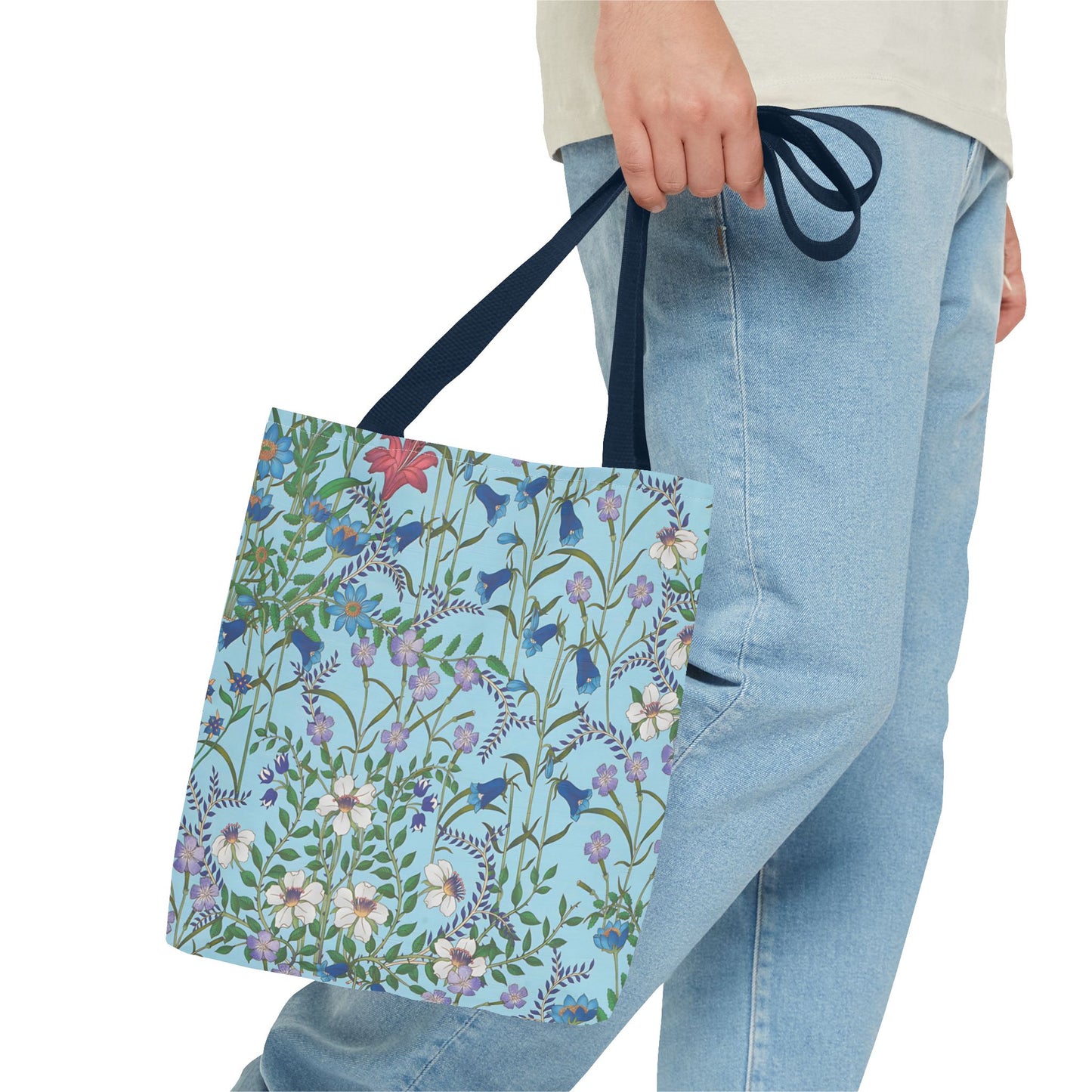 Floral Pattern Tote Bag "Flora Blue" - Vibrant Garden Style for Everyday Use