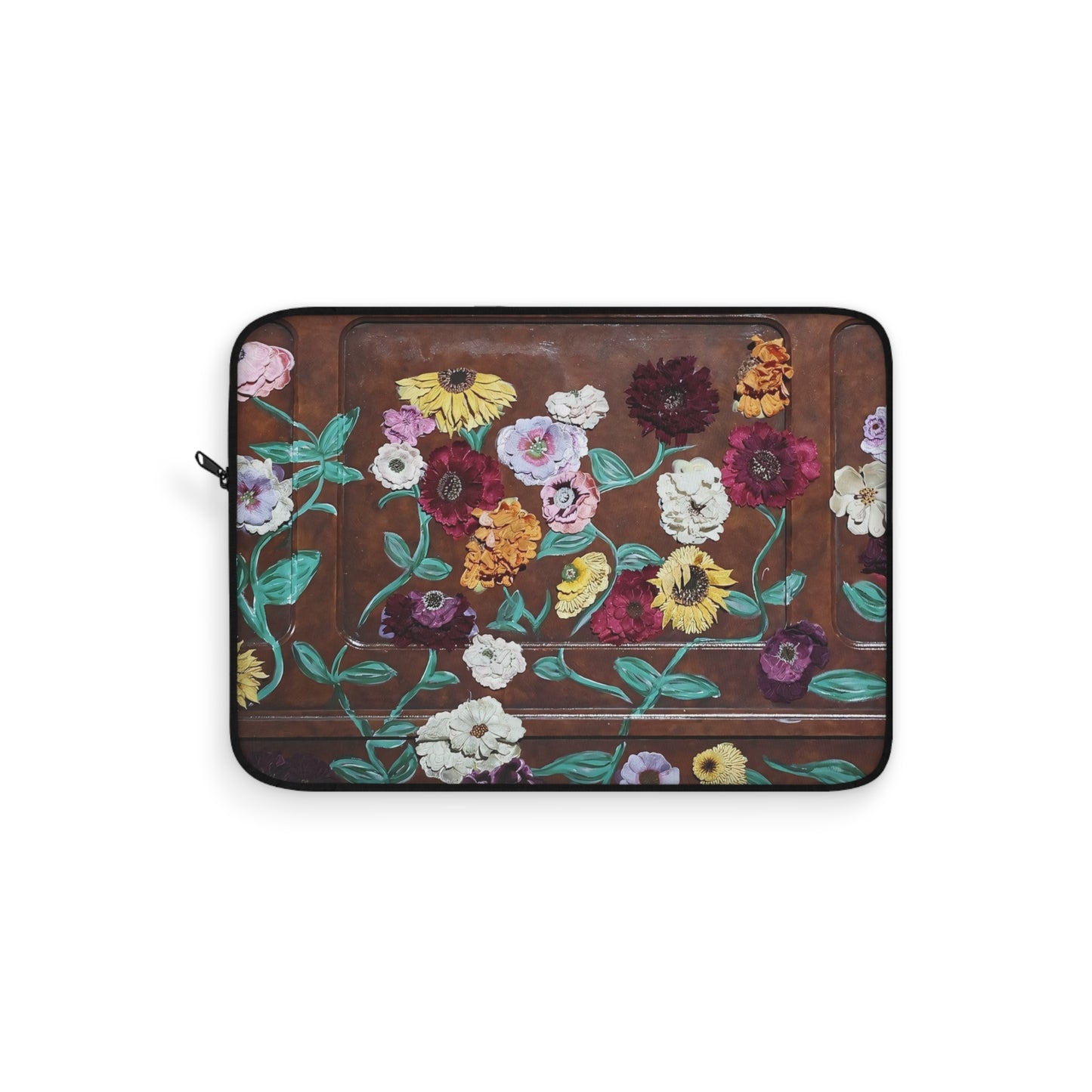 Floral Piano Laptop Sleeve — Garden Flowers on Rustic Brown