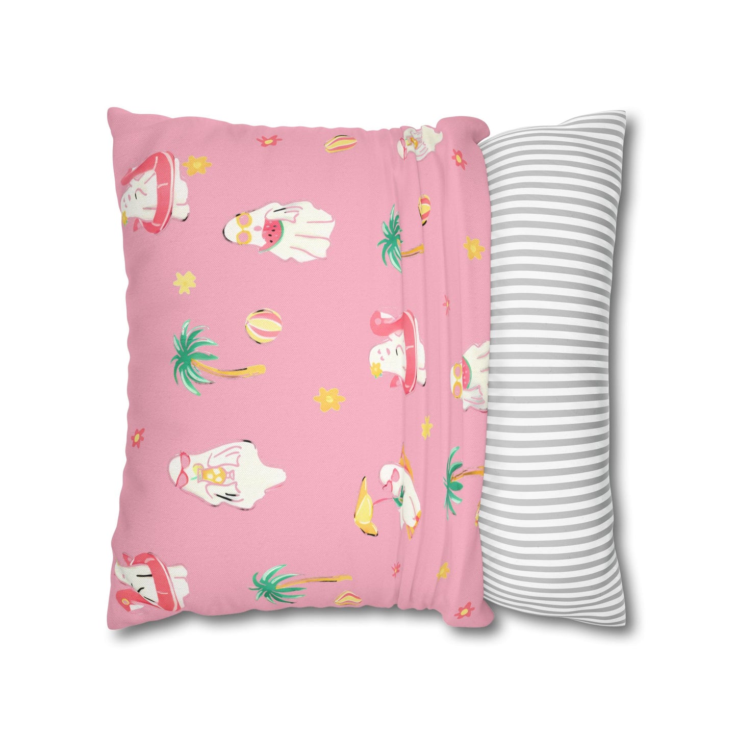 Pink Summerween Pillowcase - Tropical Home Decor, Cute Pillow Cover, Summer Gift, Fun Room Accent, Beach Themed Decor