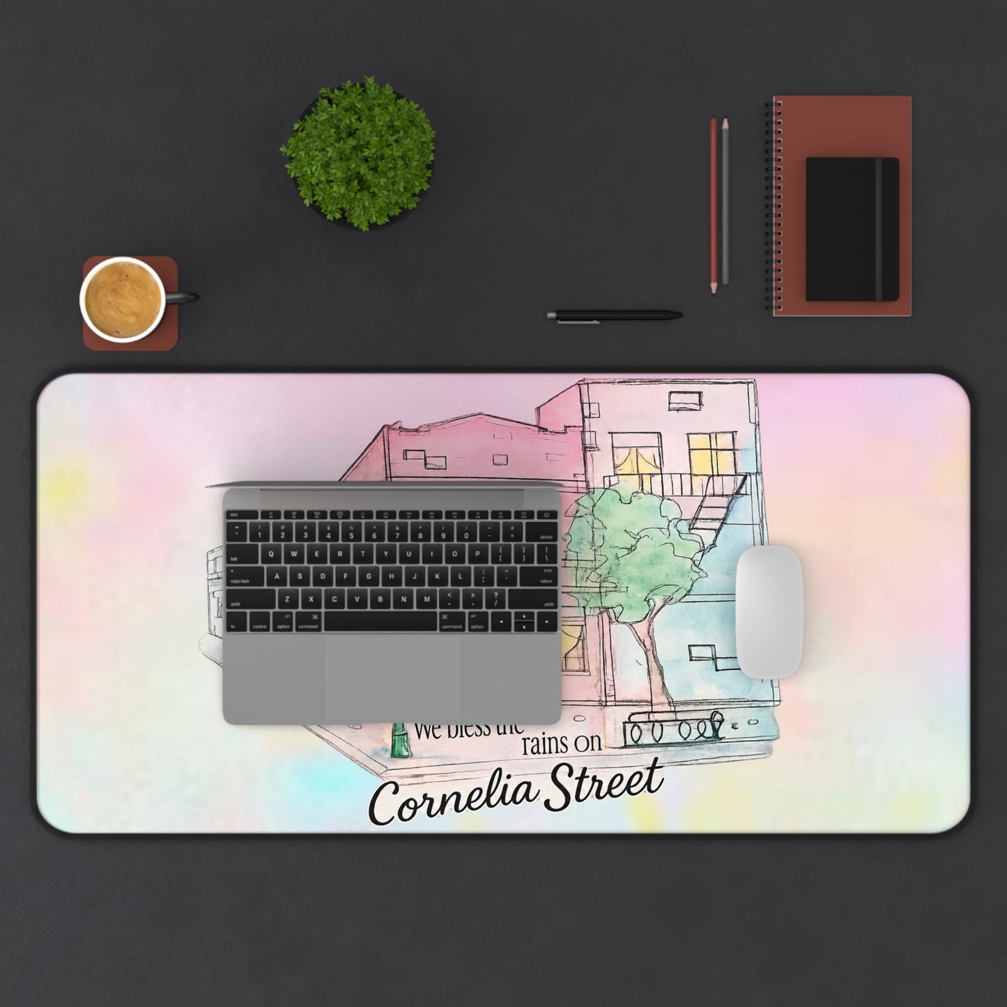 Cornelia Street Desk Mat — Watercolor Cityscape Mouse Pad
